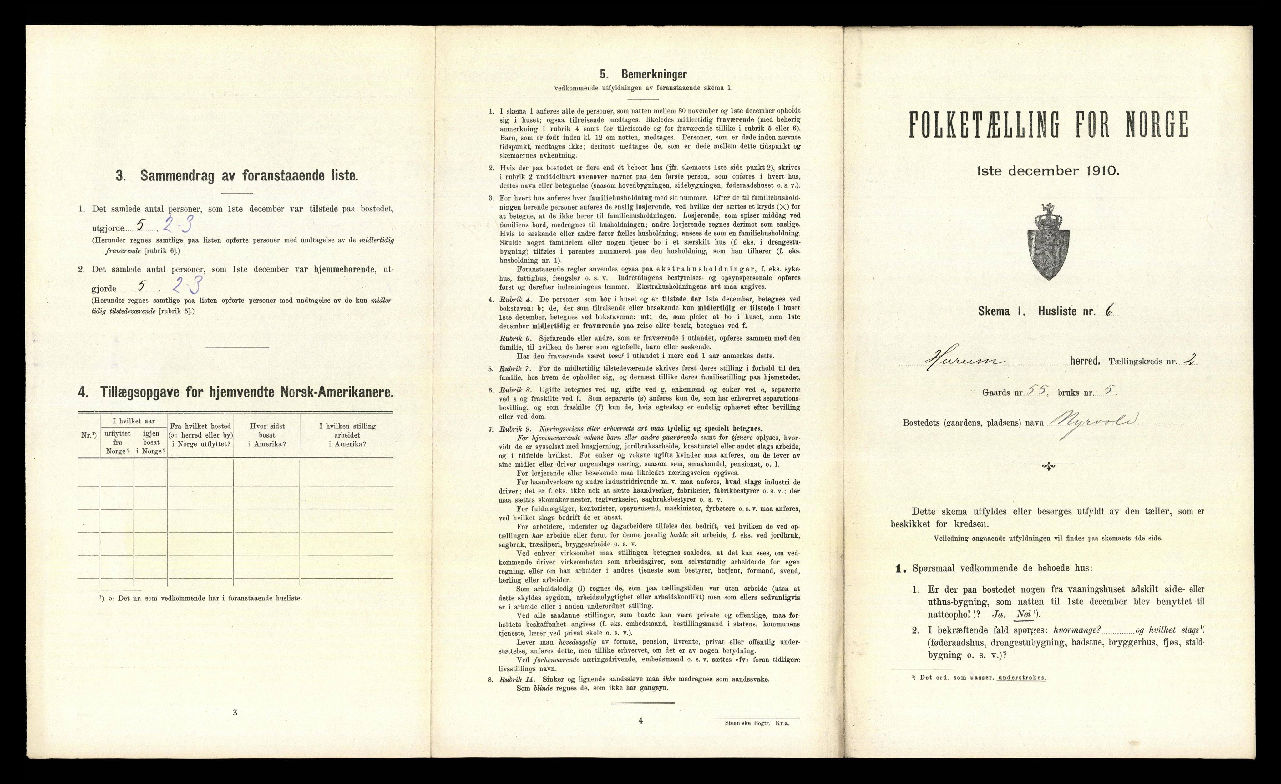 RA, 1910 census for Hurum, 1910, p. 252