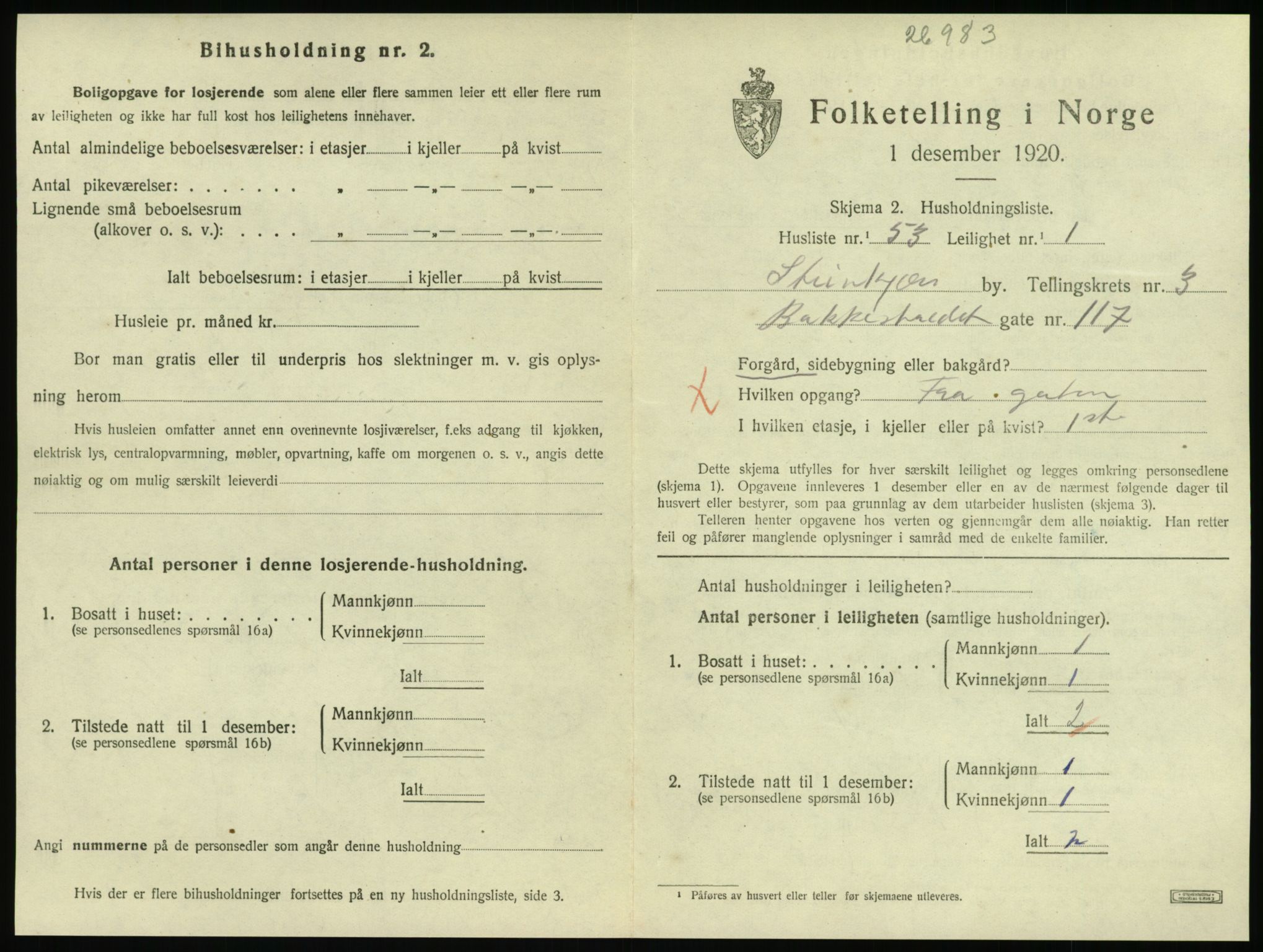 SAT, 1920 census for Steinkjer, 1920, p. 2072