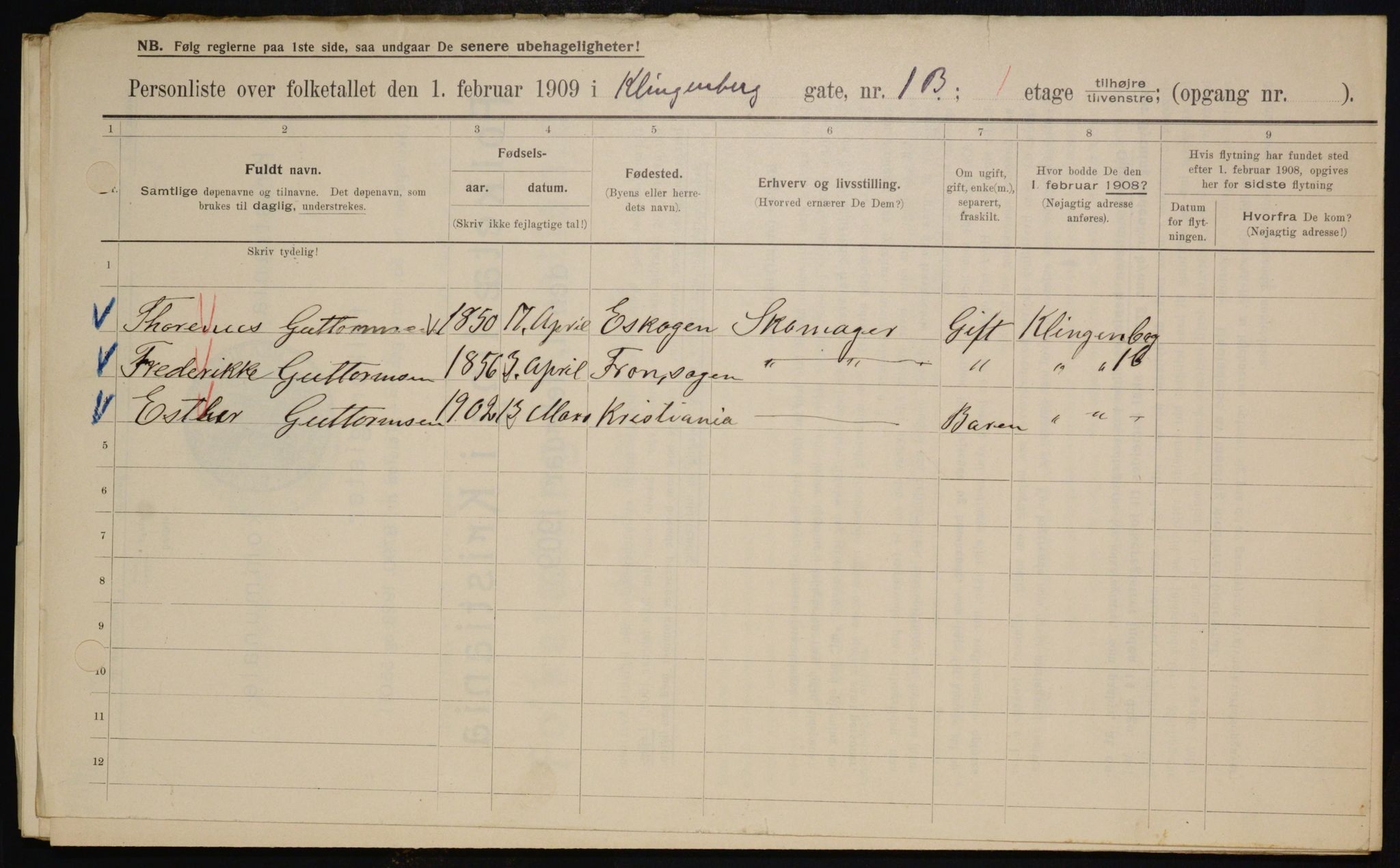 OBA, Municipal Census 1909 for Kristiania, 1909, p. 47551