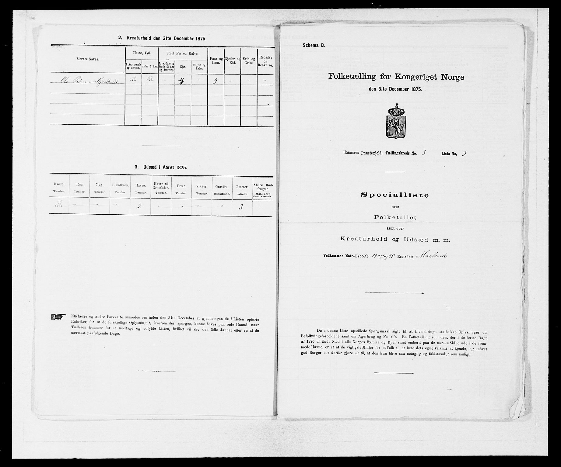 SAB, 1875 census for 1254P Hamre, 1875, p. 311