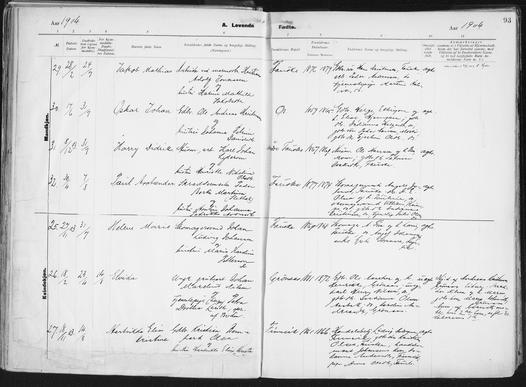 Ministerialprotokoller, klokkerbøker og fødselsregistre - Nordland, SAT/A-1459/849/L0696: Parish register (official) no. 849A08, 1898-1910, p. 93