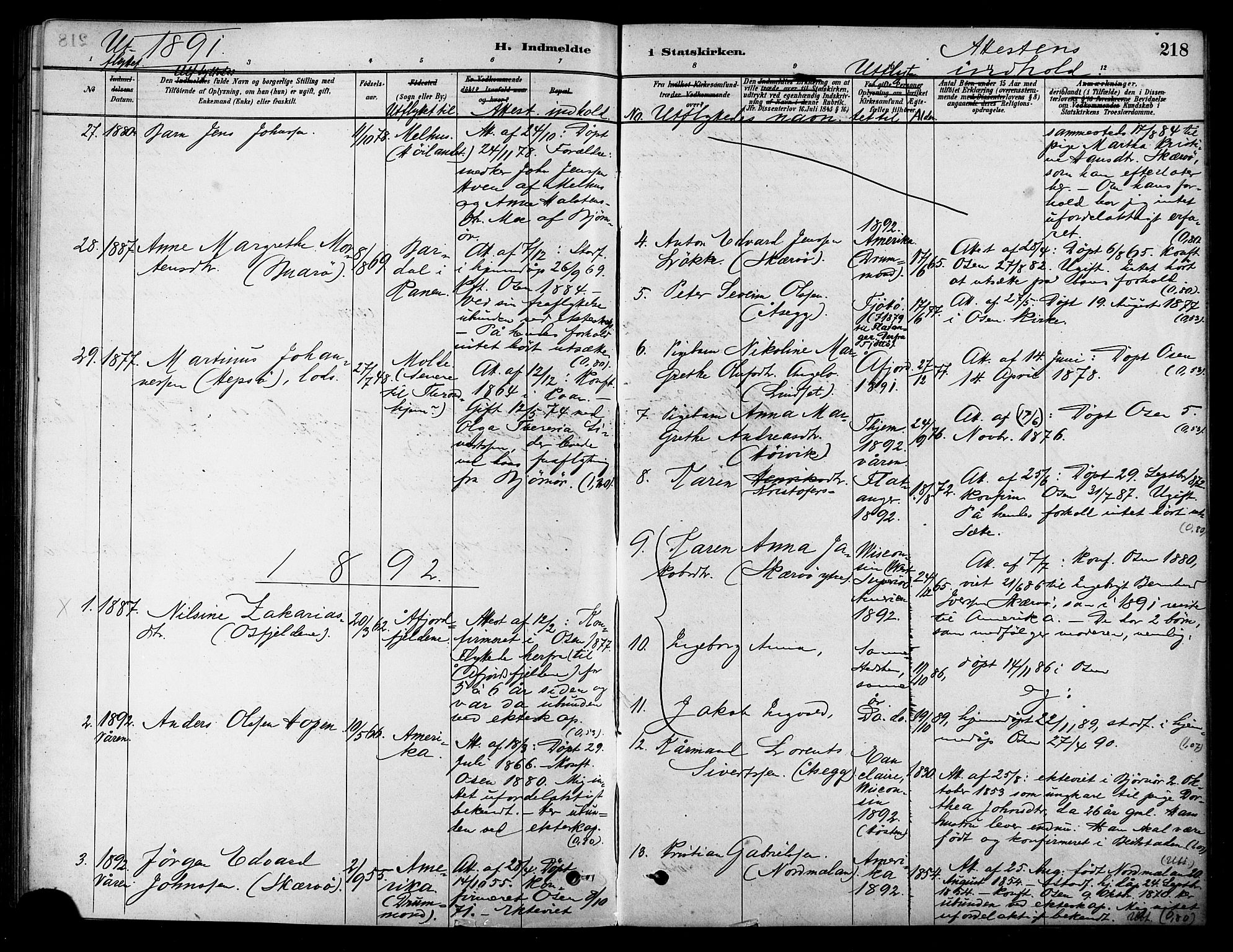 Ministerialprotokoller, klokkerbøker og fødselsregistre - Sør-Trøndelag, SAT/A-1456/658/L0722: Parish register (official) no. 658A01, 1879-1896, p. 218