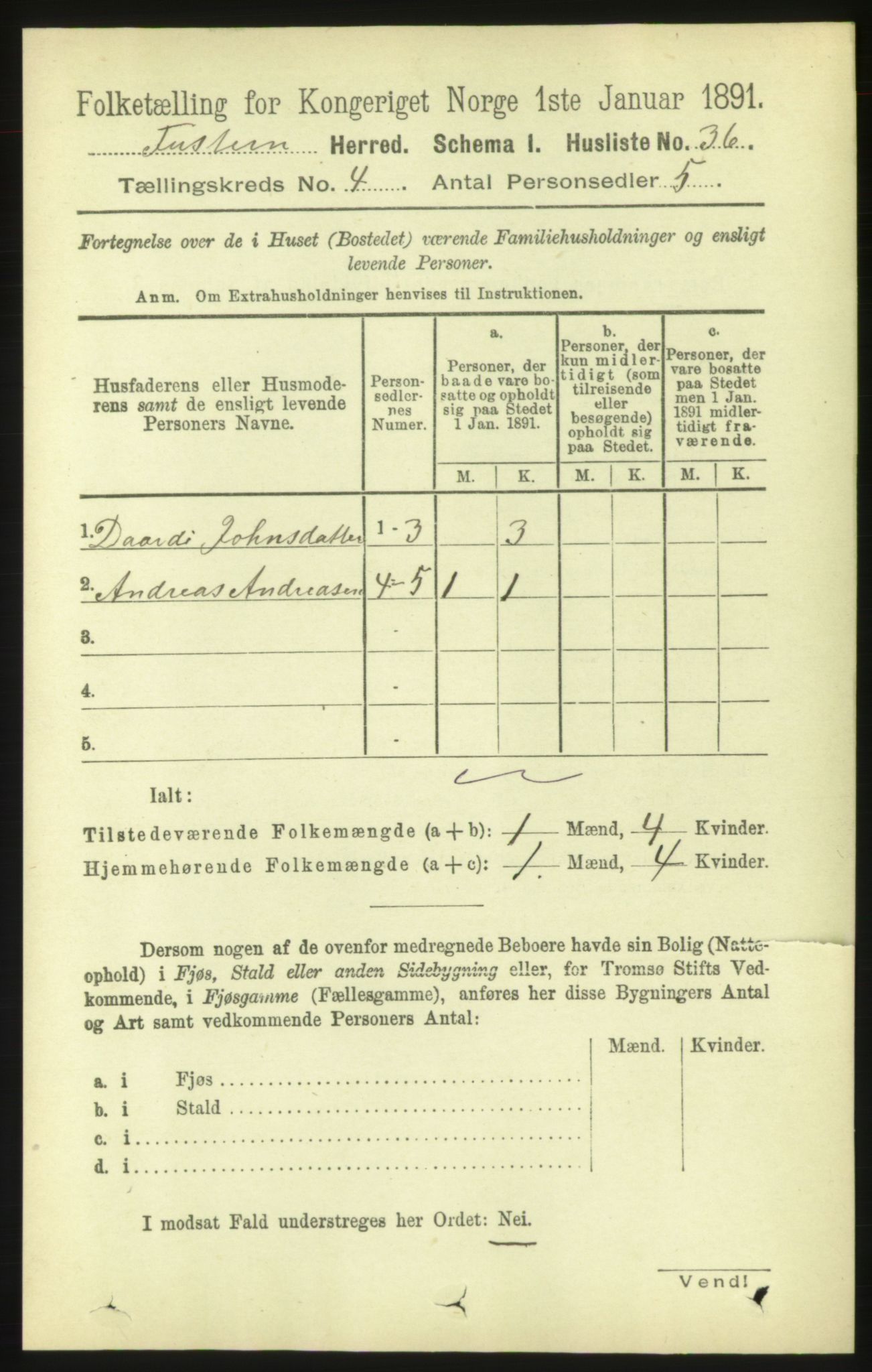 RA, 1891 census for 1572 Tustna, 1891, p. 1382