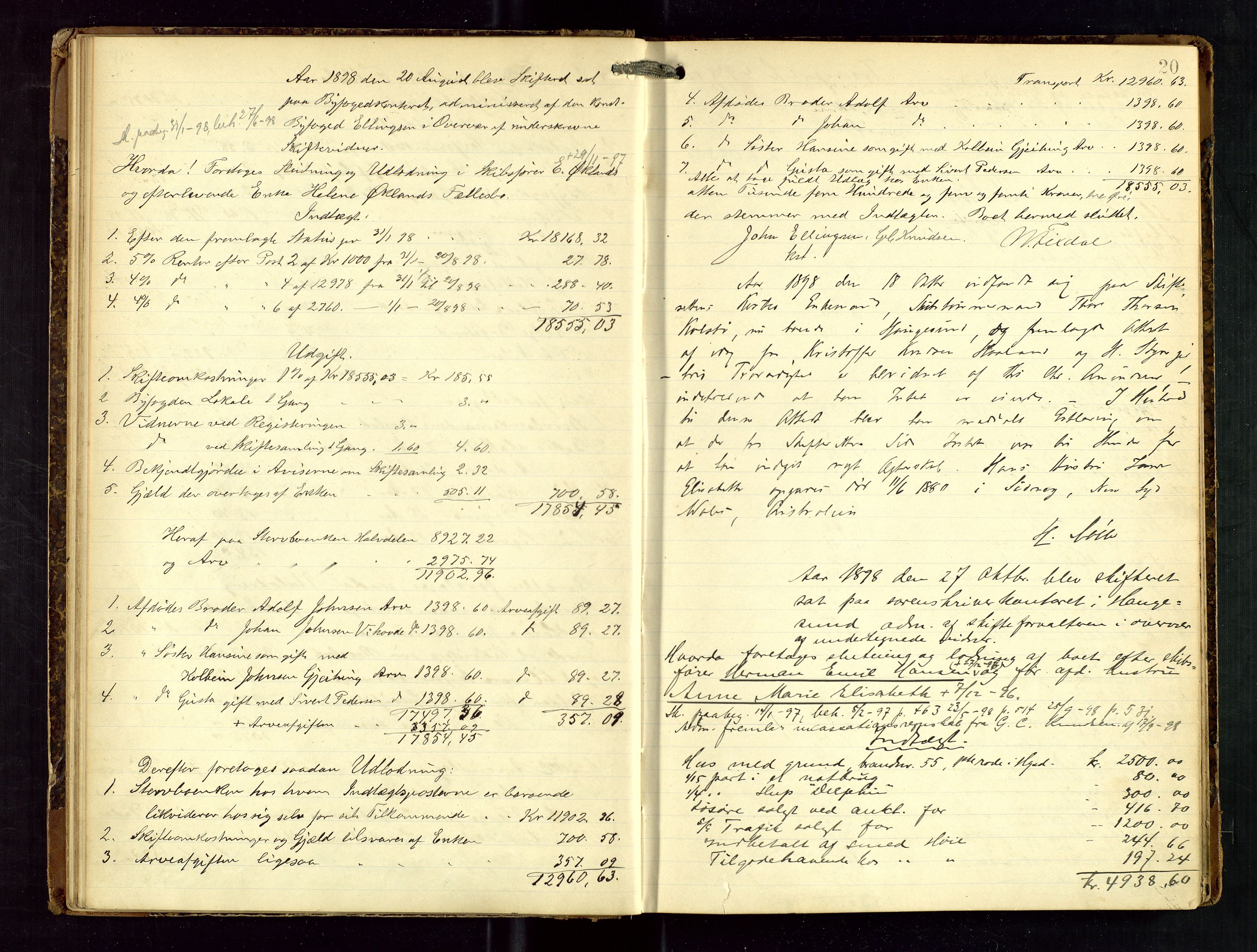 Haugesund tingrett, AV/SAST-A-101415/01/IV/IVD/L0001: Skifteutlodningsprotokoll, med register, 1897-1904, p. 19b-20a