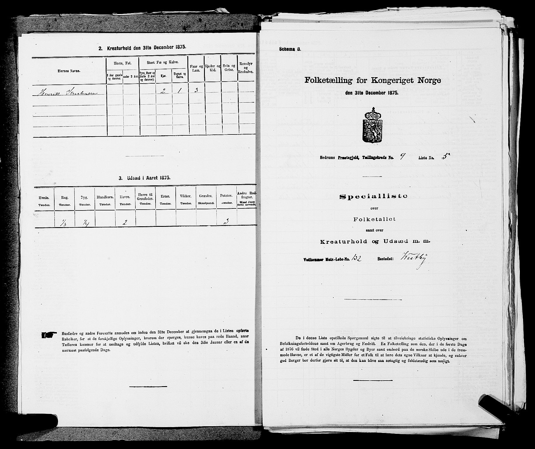 SAKO, 1875 census for 0727P Hedrum, 1875, p. 846