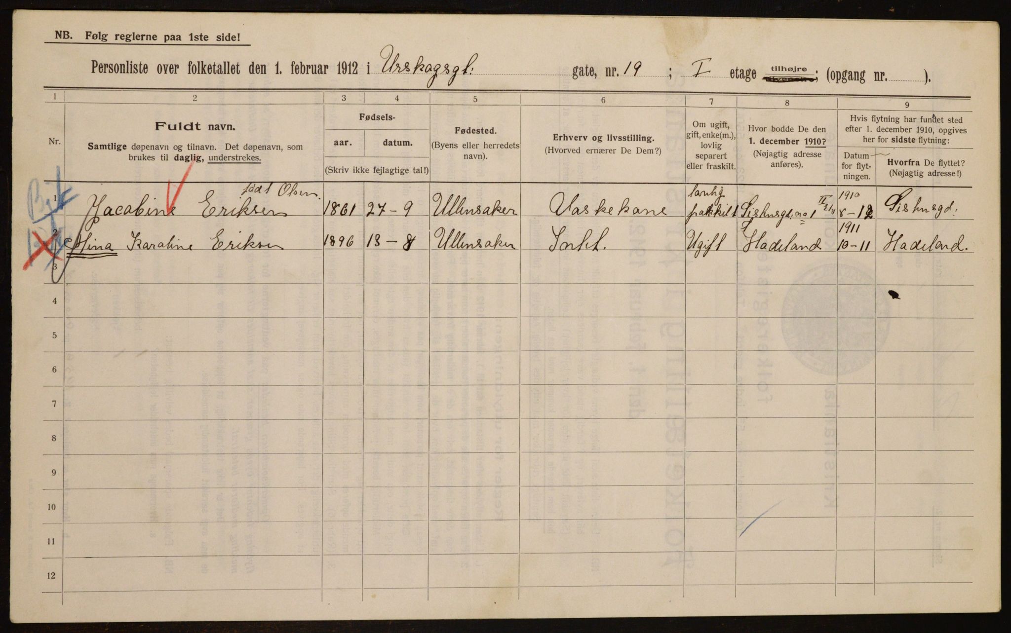 OBA, Municipal Census 1912 for Kristiania, 1912, p. 2535