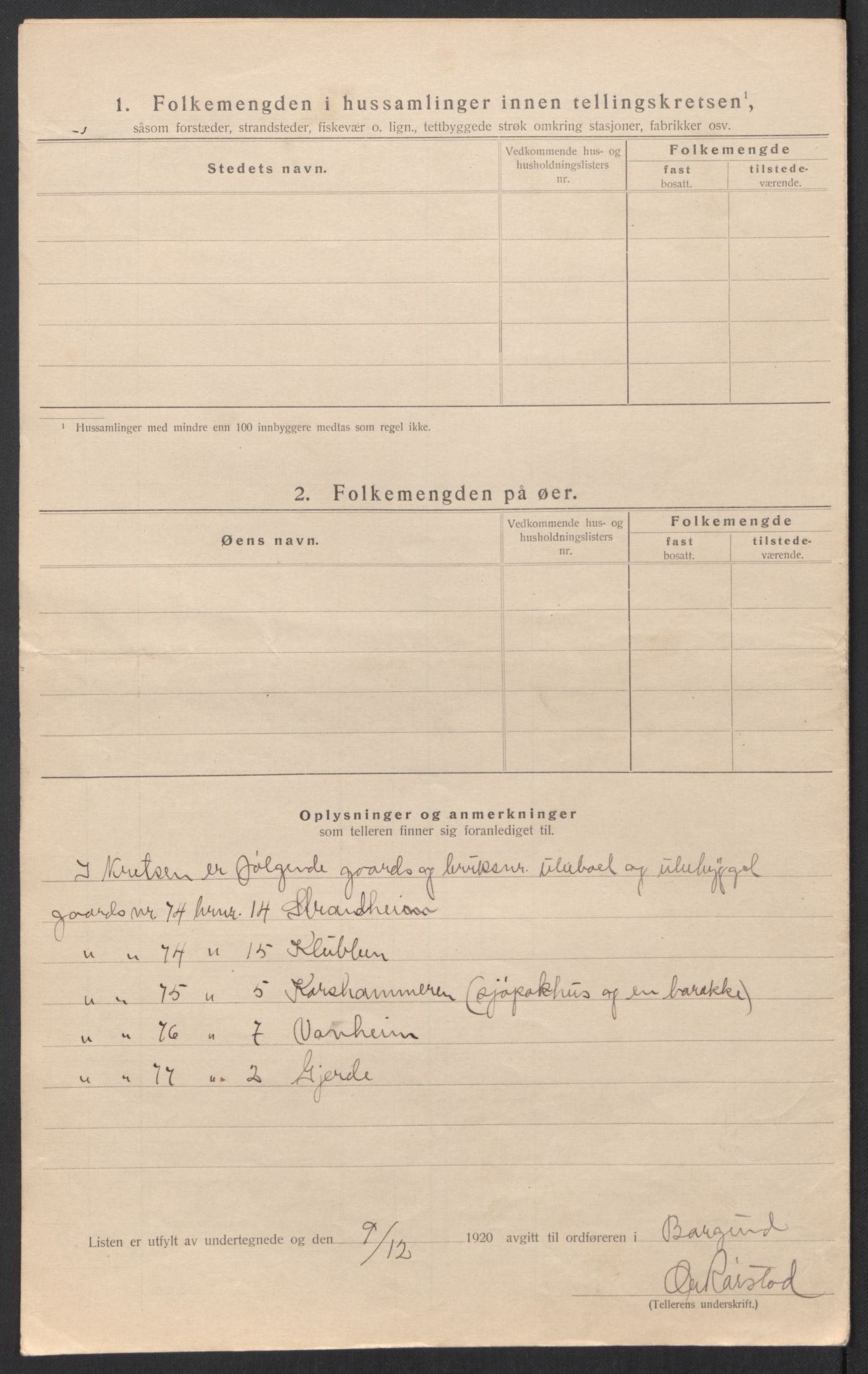 SAT, 1920 census for Borgund, 1920, p. 58