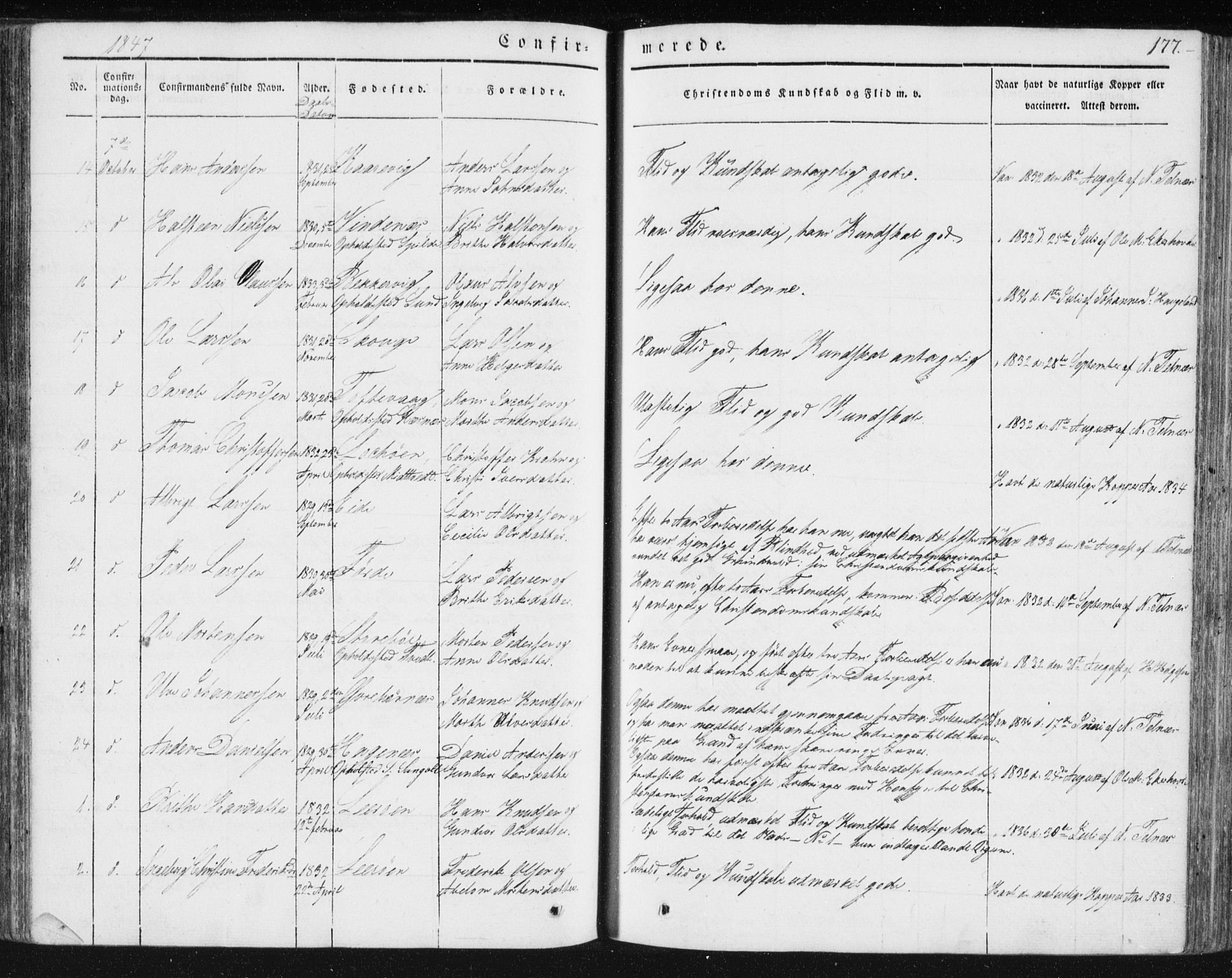 Sund sokneprestembete, AV/SAB-A-99930: Parish register (official) no. A 13, 1835-1849, p. 177