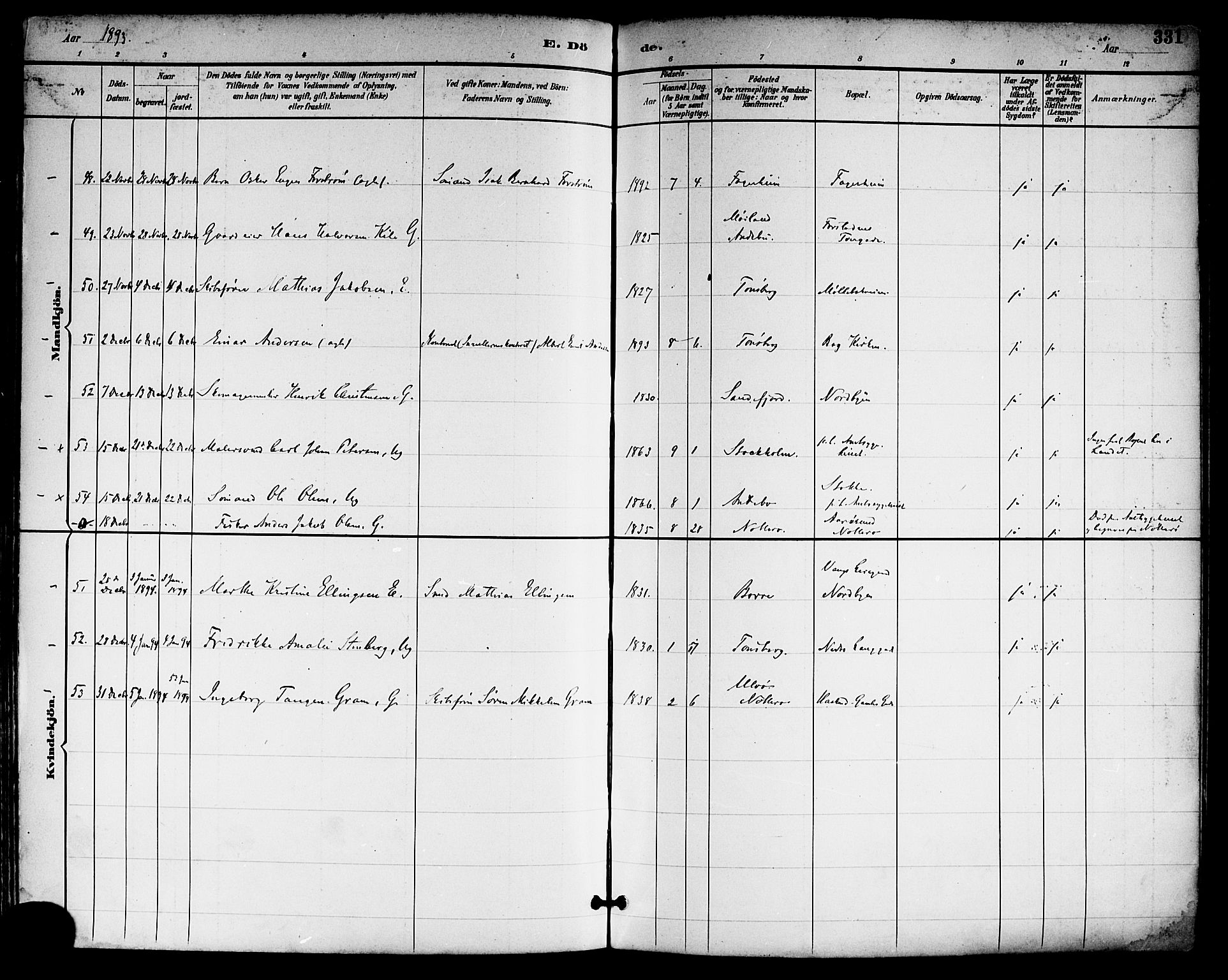 Tønsberg kirkebøker, SAKO/A-330/F/Fa/L0012: Parish register (official) no. I 12, 1891-1899, p. 331