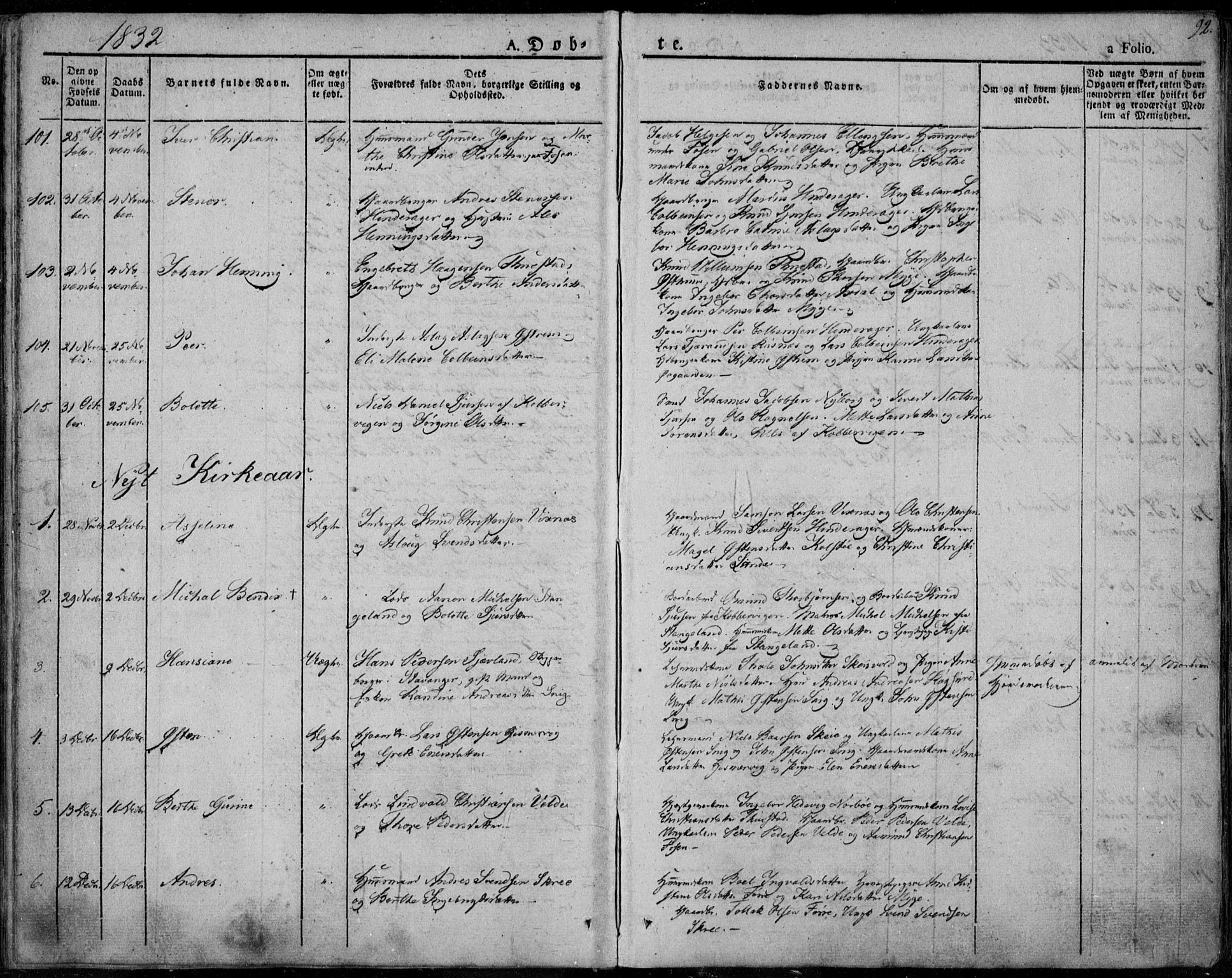Avaldsnes sokneprestkontor, SAST/A -101851/H/Ha/Haa/L0005: Parish register (official) no. A 5.1, 1825-1841, p. 92