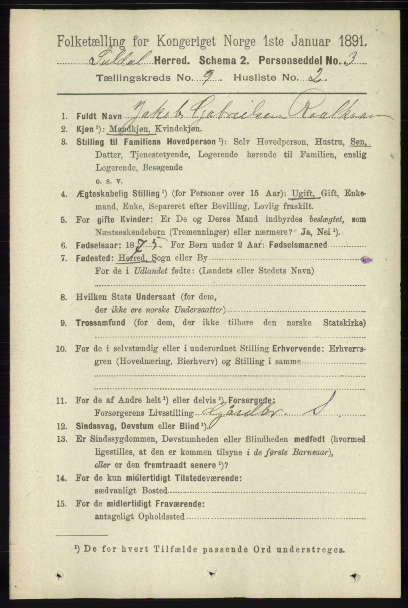 RA, 1891 census for 1134 Suldal, 1891, p. 2670