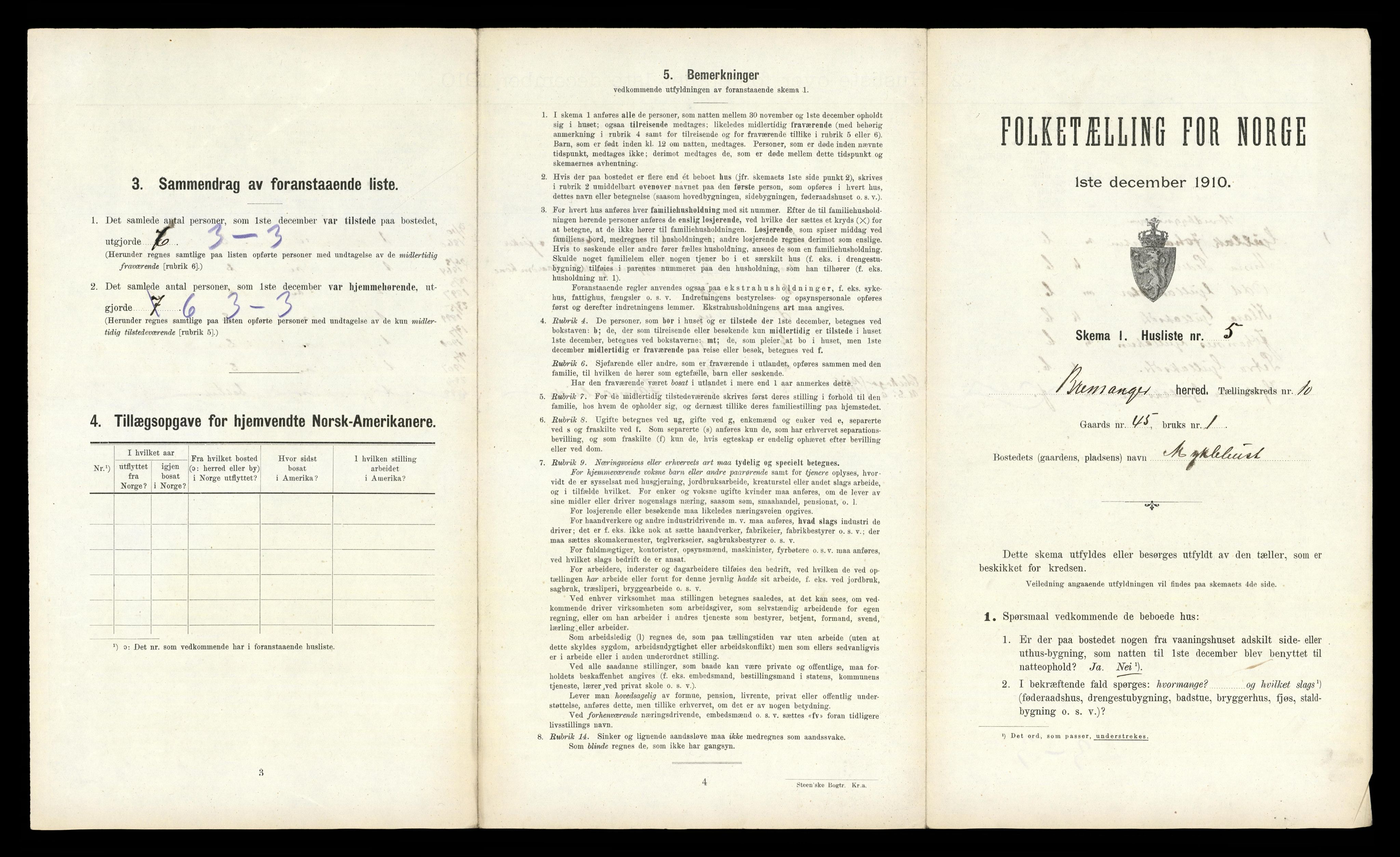 RA, 1910 census for Bremanger, 1910, p. 699