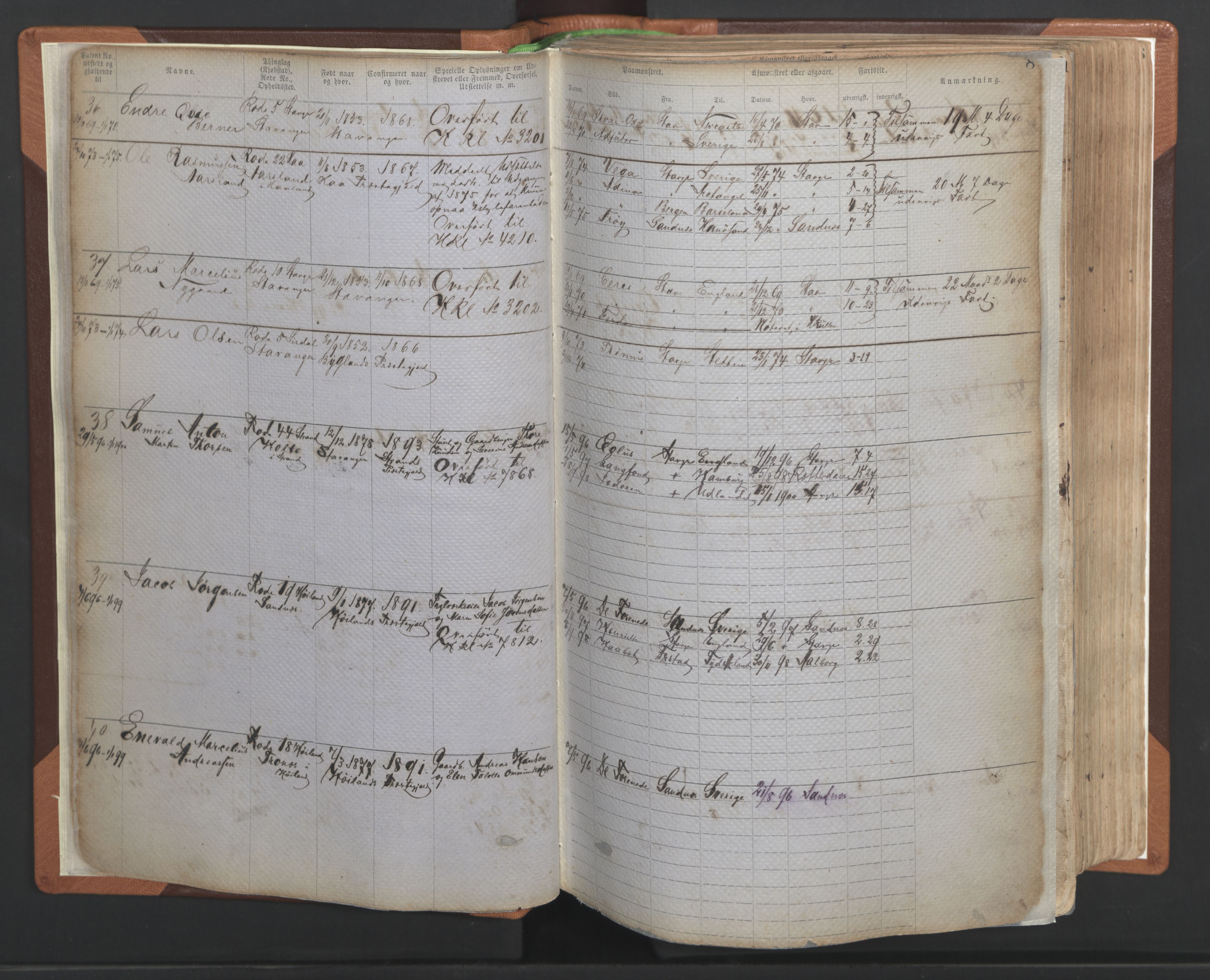 Stavanger sjømannskontor, AV/SAST-A-102006/F/Ff/L0004: Annotasjonsrulle No. 1, patentnr. 1-1785 (del 1), 1869-1900, p. 11