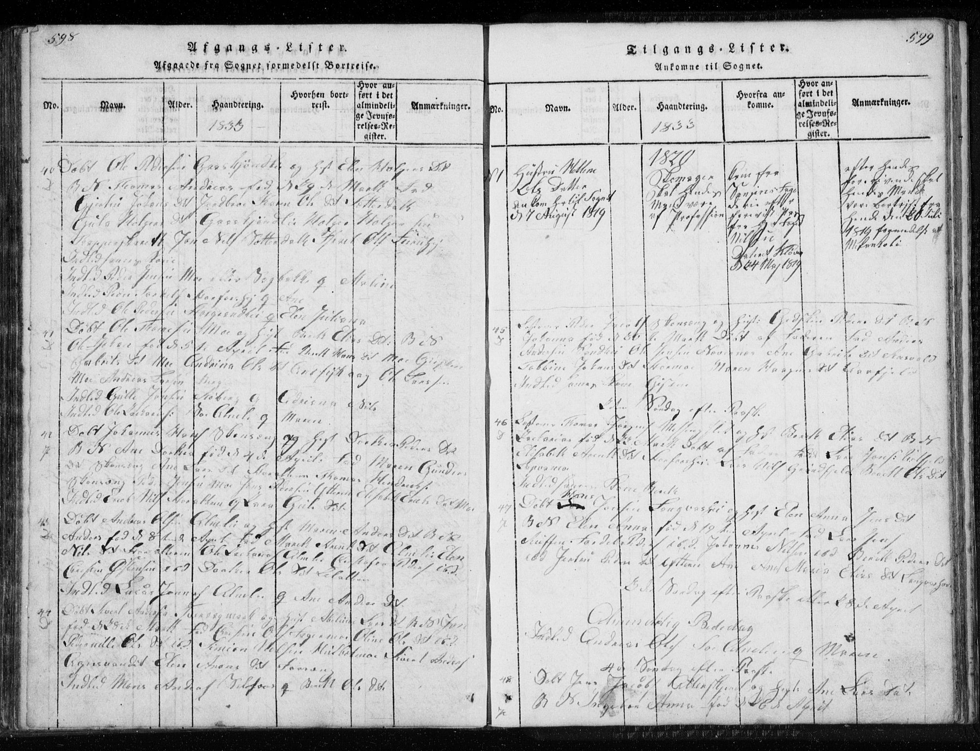 Ministerialprotokoller, klokkerbøker og fødselsregistre - Nordland, SAT/A-1459/827/L0412: Parish register (copy) no. 827C01, 1820-1841, p. 598-599