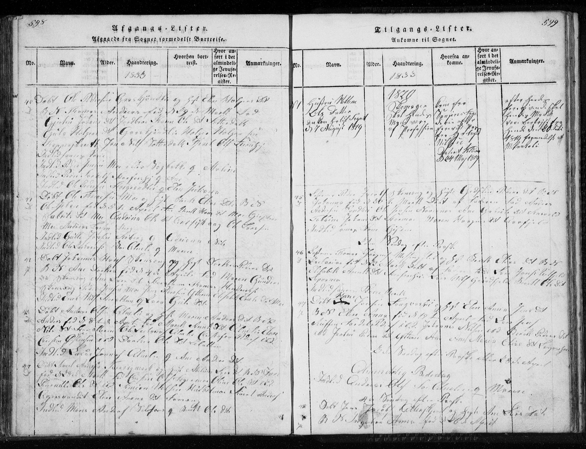 Ministerialprotokoller, klokkerbøker og fødselsregistre - Nordland, AV/SAT-A-1459/827/L0412: Parish register (copy) no. 827C01, 1820-1841, p. 598-599