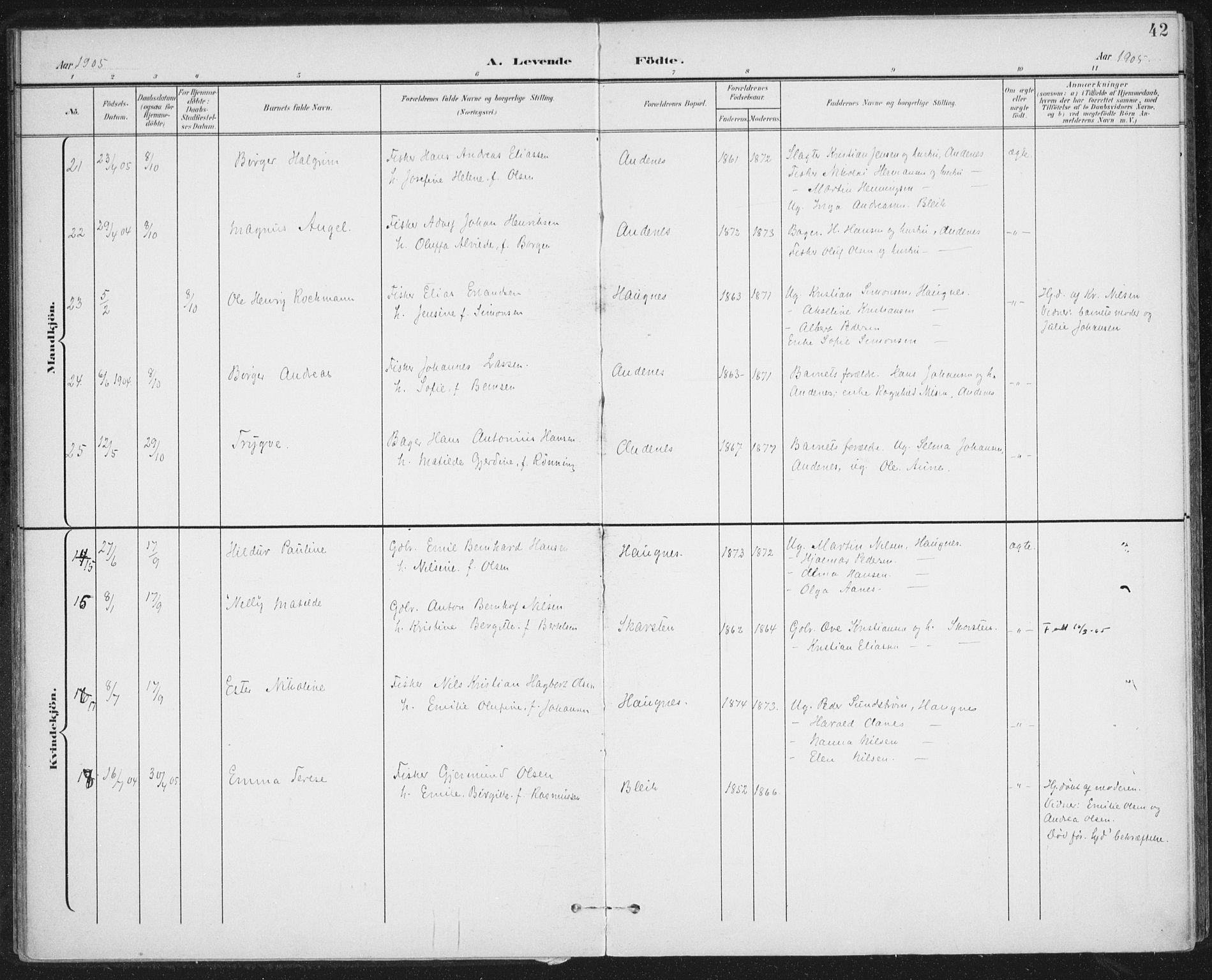 Ministerialprotokoller, klokkerbøker og fødselsregistre - Nordland, AV/SAT-A-1459/899/L1437: Parish register (official) no. 899A05, 1897-1908, p. 42