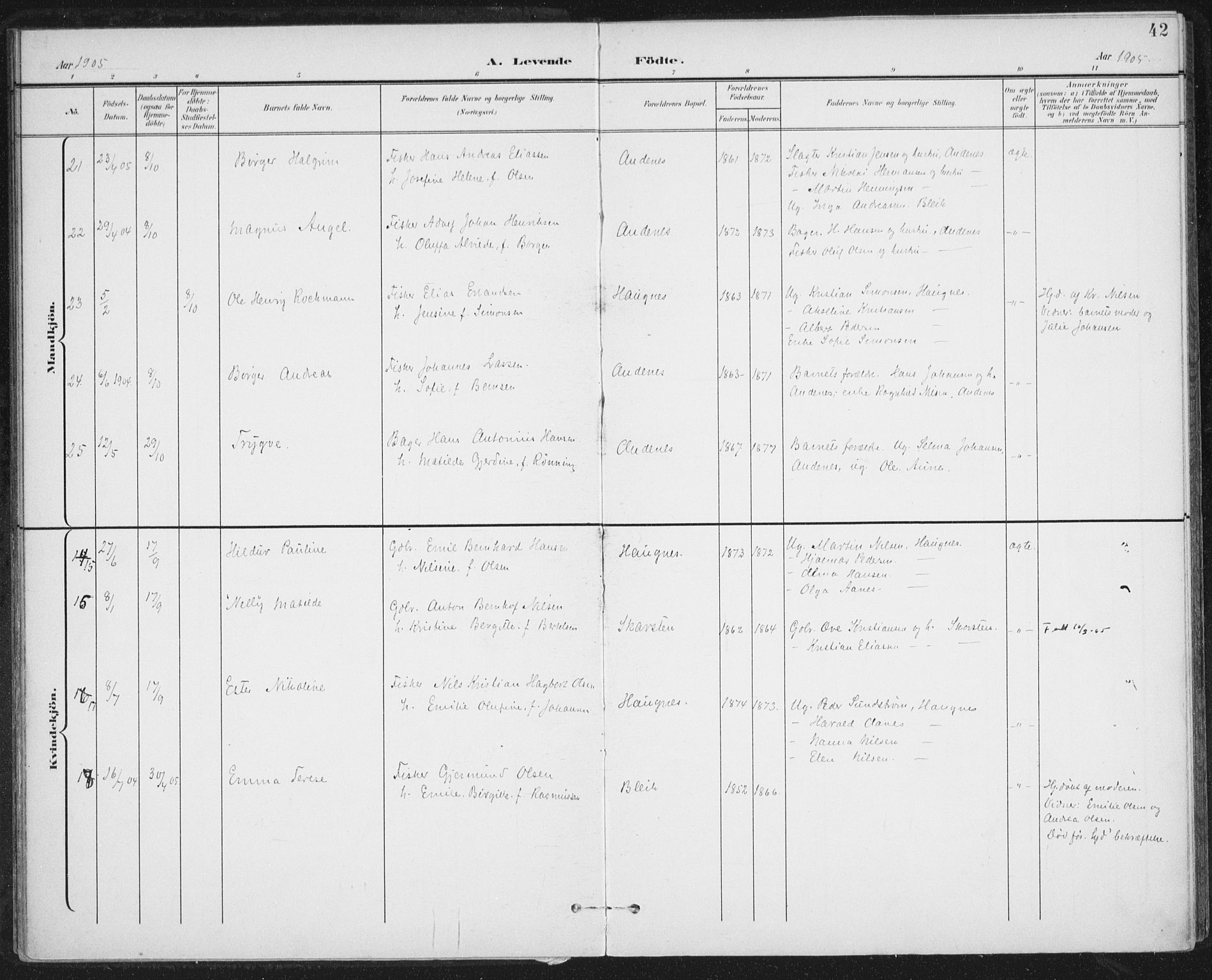 Ministerialprotokoller, klokkerbøker og fødselsregistre - Nordland, SAT/A-1459/899/L1437: Parish register (official) no. 899A05, 1897-1908, p. 42