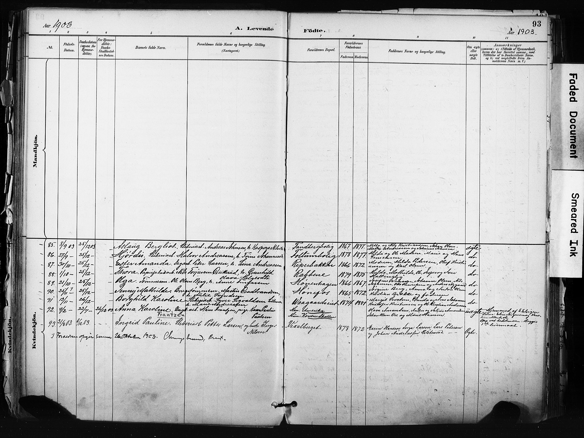 Hønefoss kirkebøker, AV/SAKO-A-609/F/Fa/L0002: Parish register (official) no. 2, 1887-1906, p. 93