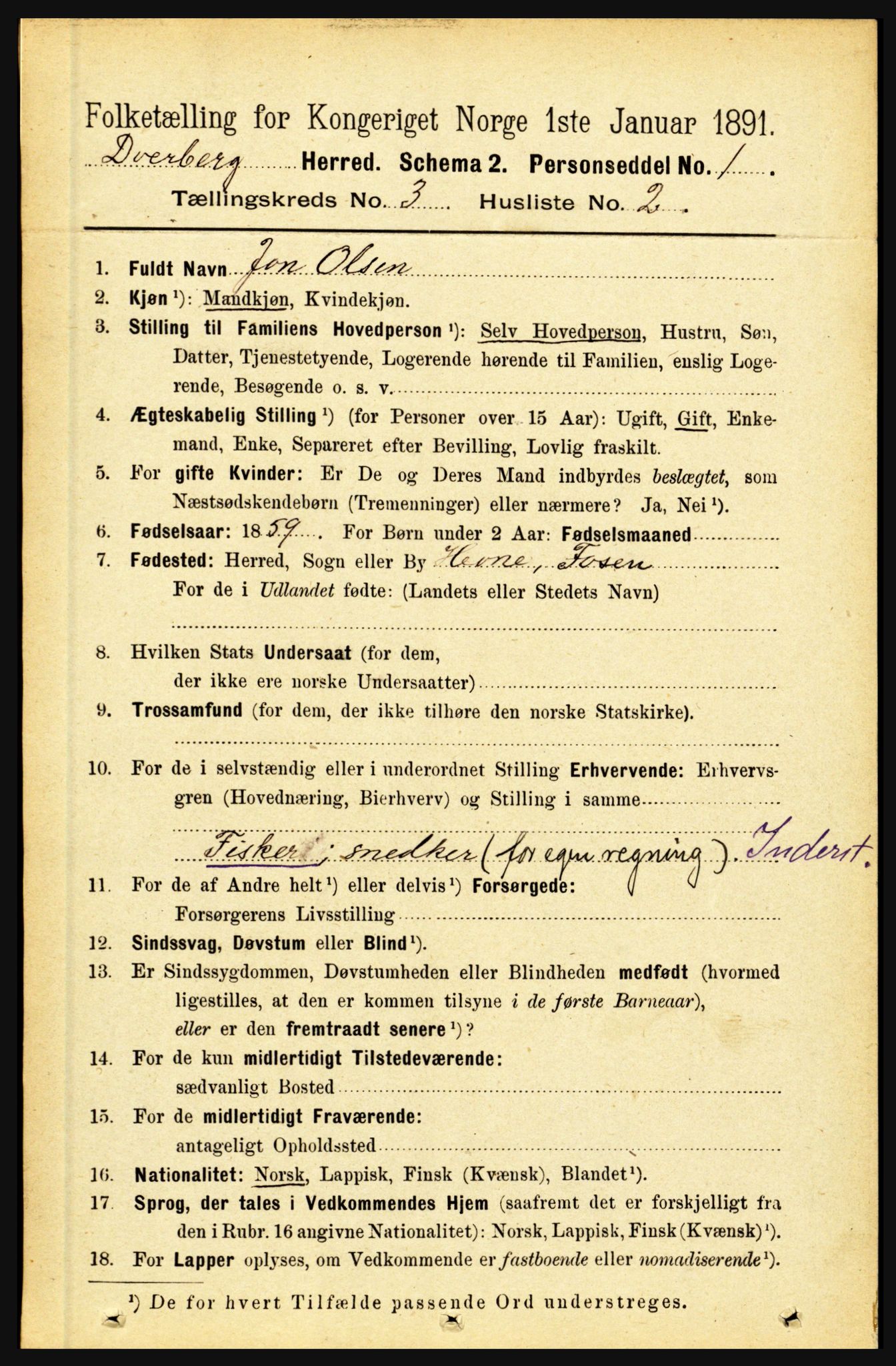 RA, 1891 census for 1872 Dverberg, 1891, p. 940