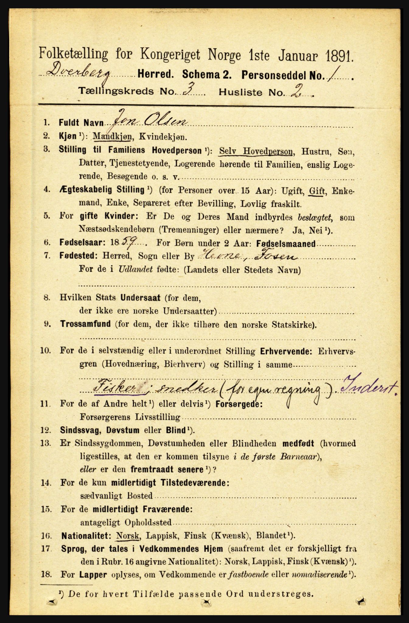 RA, 1891 census for 1872 Dverberg, 1891, p. 940