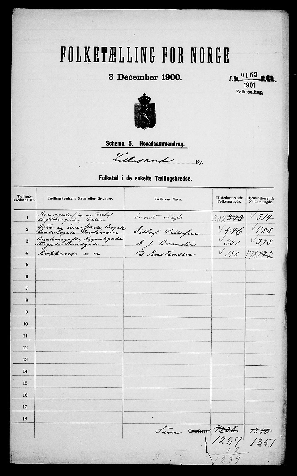 SAK, 1900 census for Lillesand, 1900, p. 2