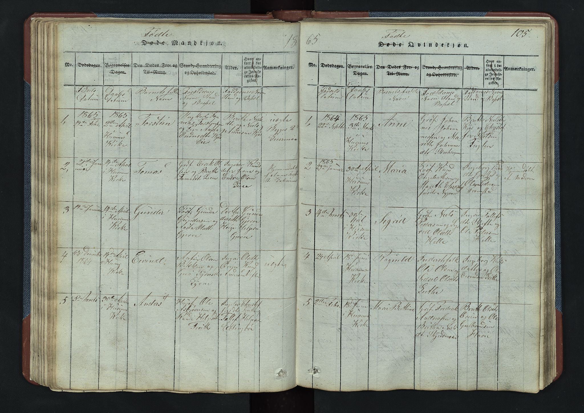 Vang prestekontor, Valdres, SAH/PREST-140/H/Hb/L0003: Parish register (copy) no. 3, 1814-1892, p. 105