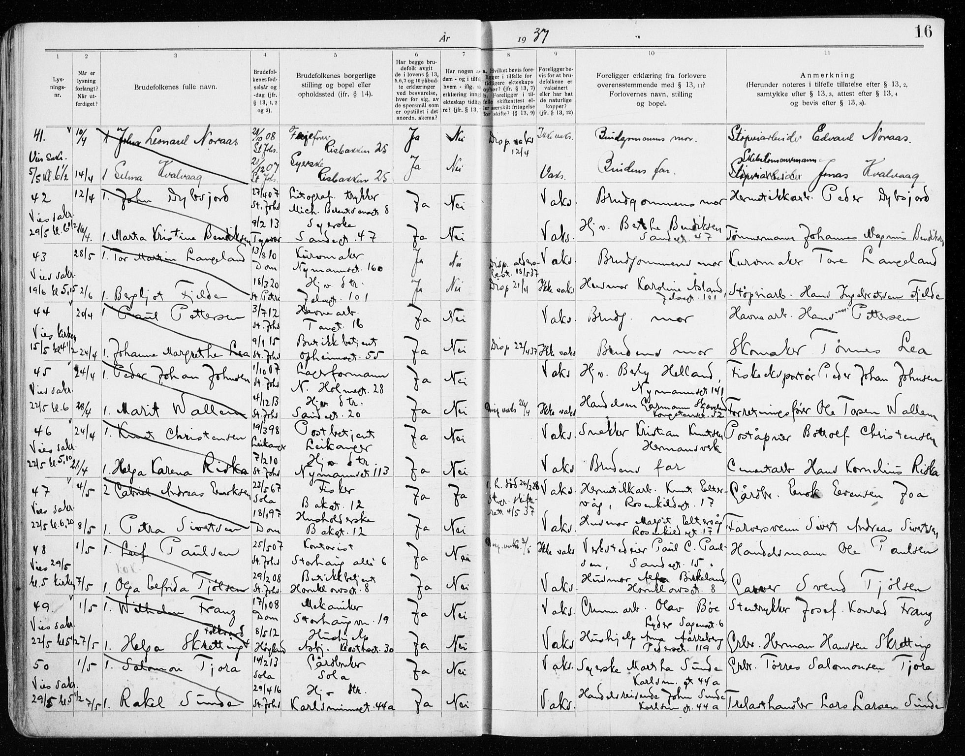 St. Johannes sokneprestkontor, AV/SAST-A-101814/001/70/705BA/L0006: Banns register no. 6, 1936-1942, p. 16