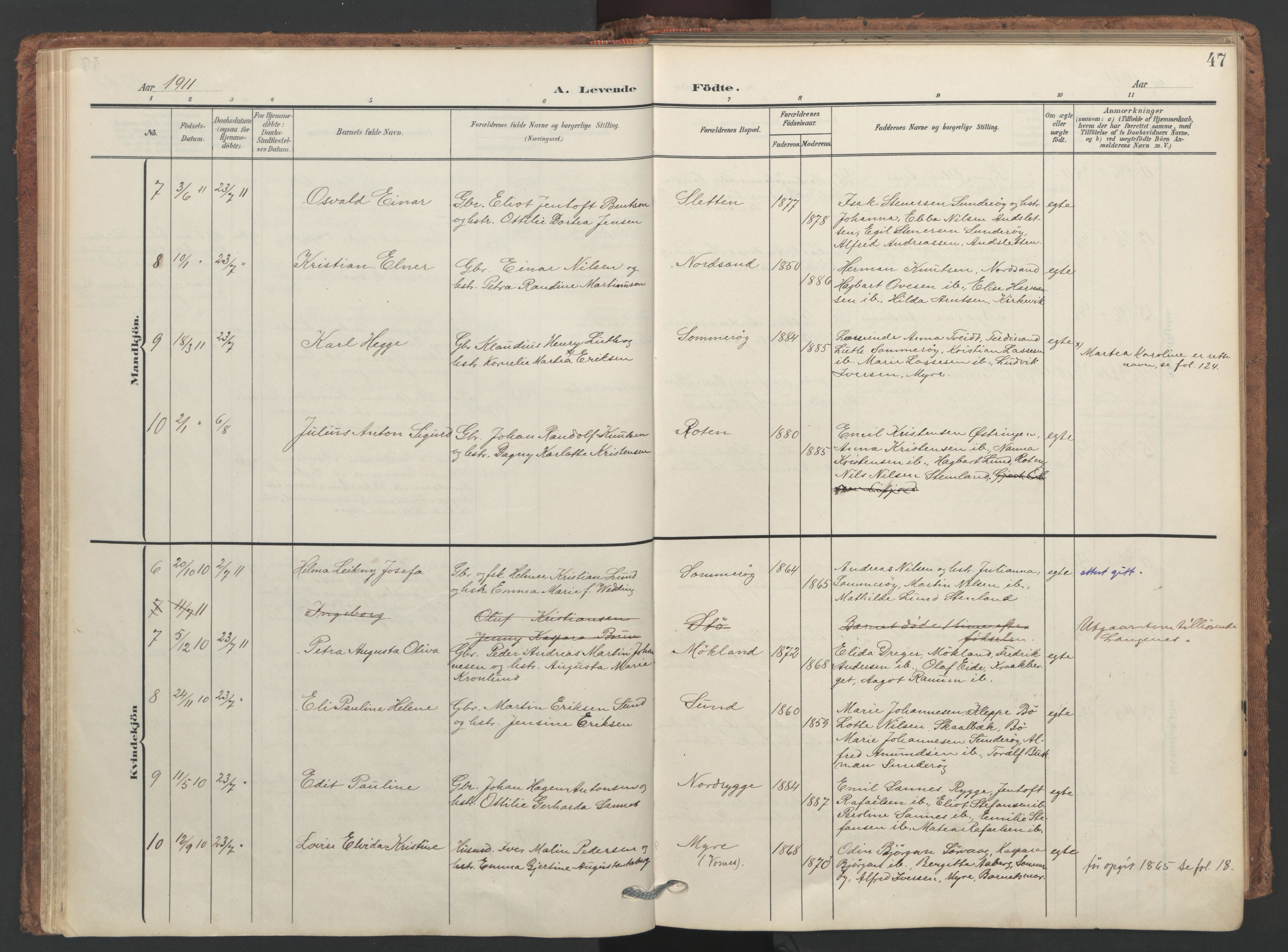 Ministerialprotokoller, klokkerbøker og fødselsregistre - Nordland, SAT/A-1459/893/L1339: Parish register (official) no. 893A11, 1904-1914, p. 47