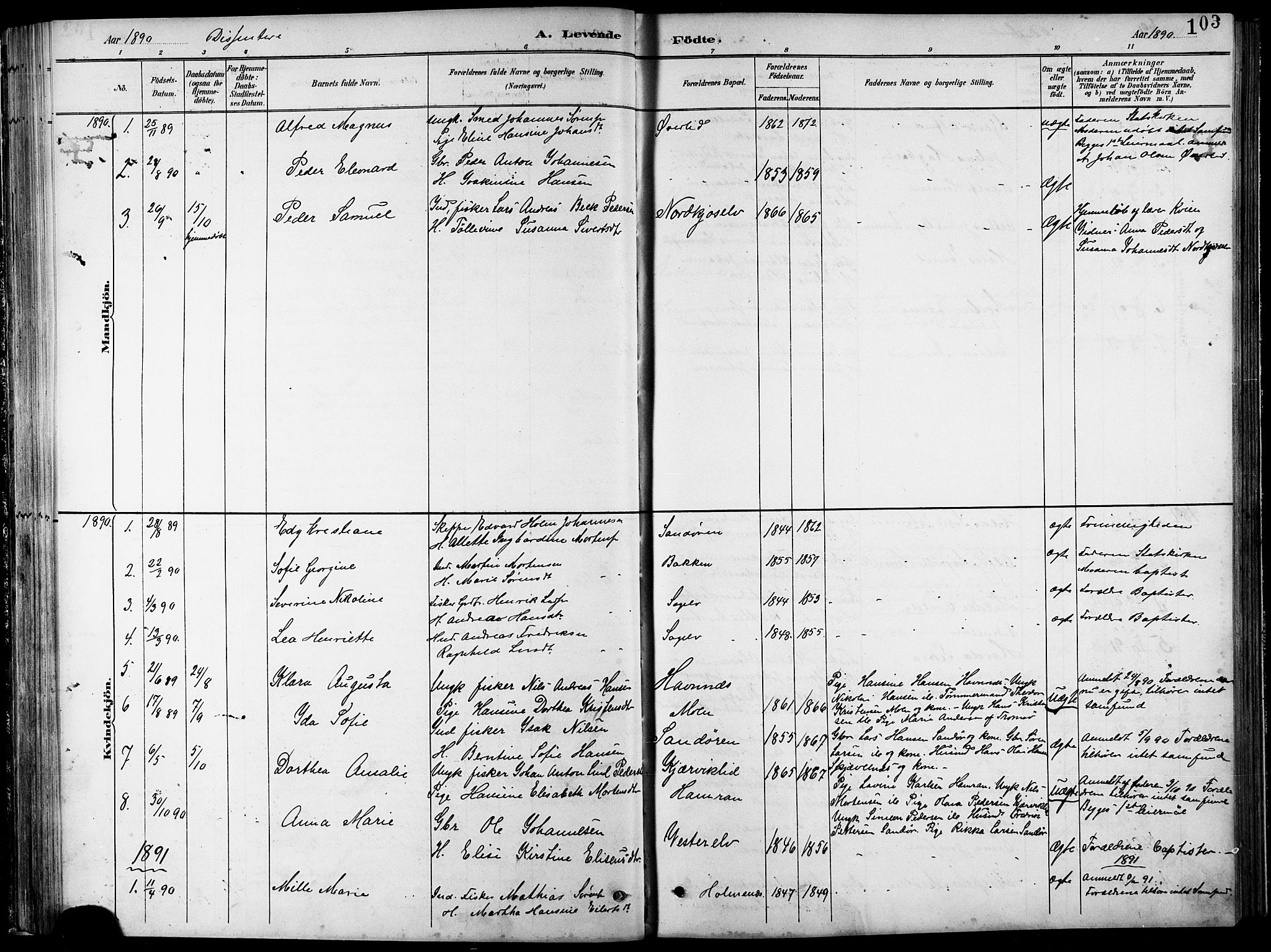 Balsfjord sokneprestembete, SATØ/S-1303/G/Ga/L0008klokker: Parish register (copy) no. 8, 1890-1906, p. 103