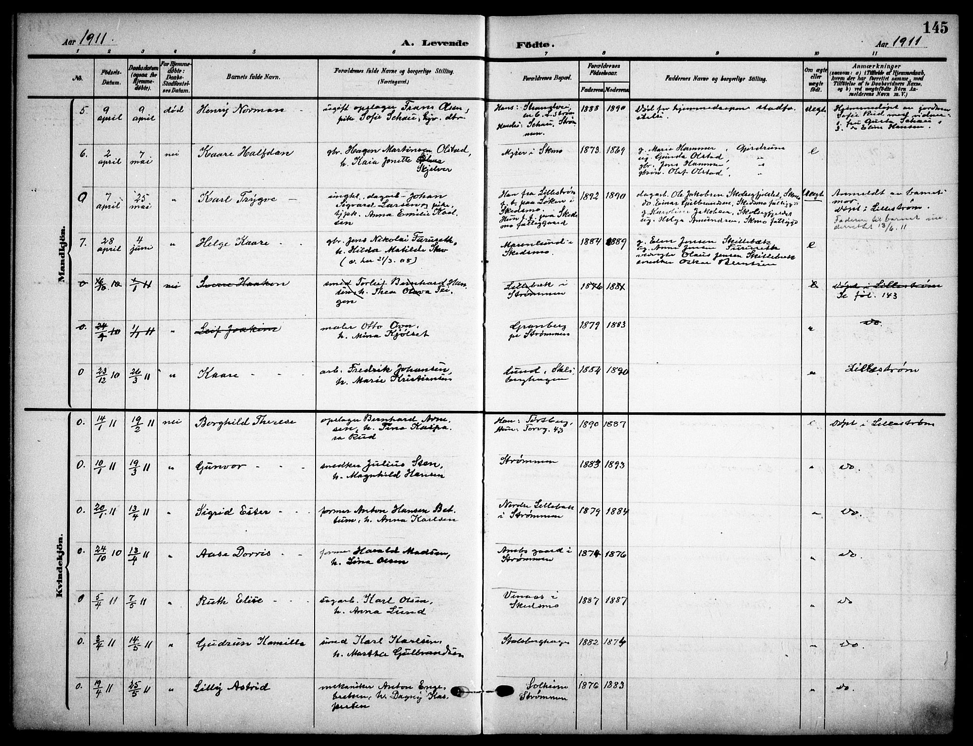 Skedsmo prestekontor Kirkebøker, SAO/A-10033a/F/Fa/L0015: Parish register (official) no. I 15, 1902-1917, p. 145