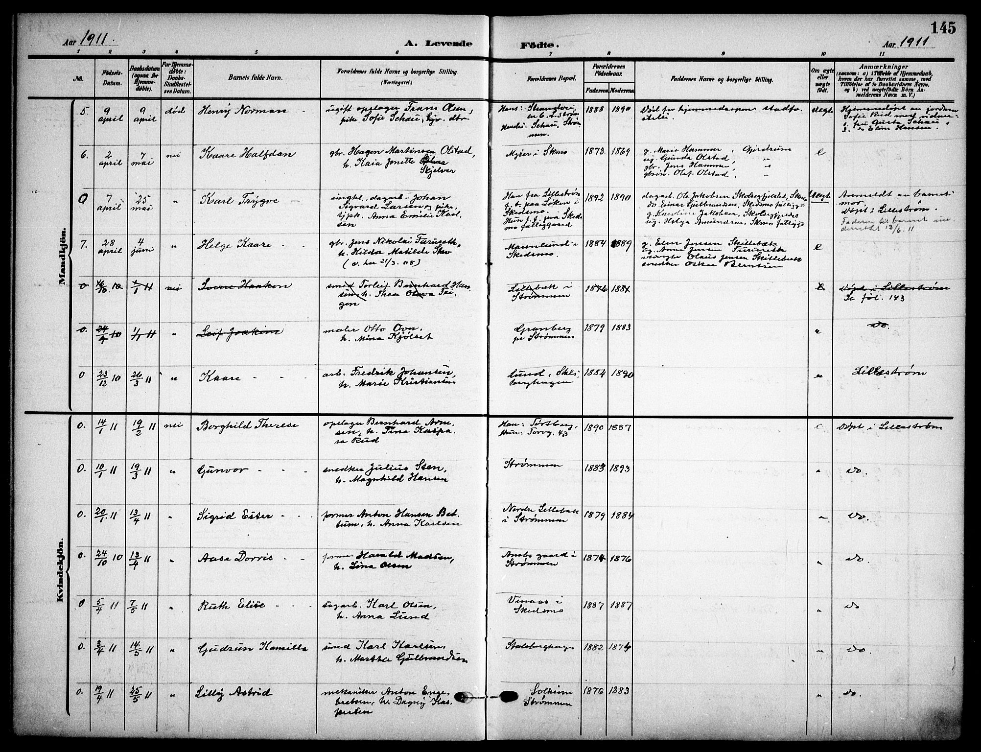 Skedsmo prestekontor Kirkebøker, AV/SAO-A-10033a/F/Fa/L0015: Parish register (official) no. I 15, 1902-1917, p. 145