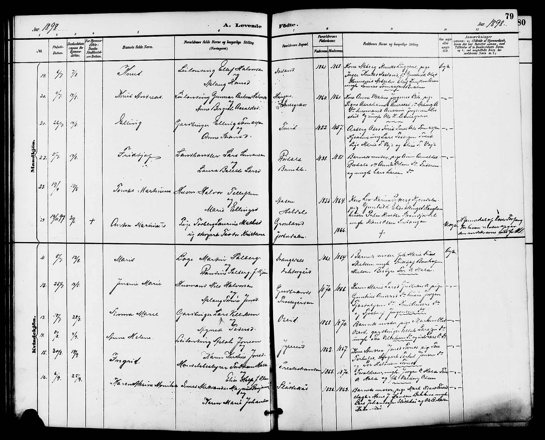 Drangedal kirkebøker, SAKO/A-258/G/Ga/L0003: Parish register (copy) no. I 3, 1887-1906, p. 79