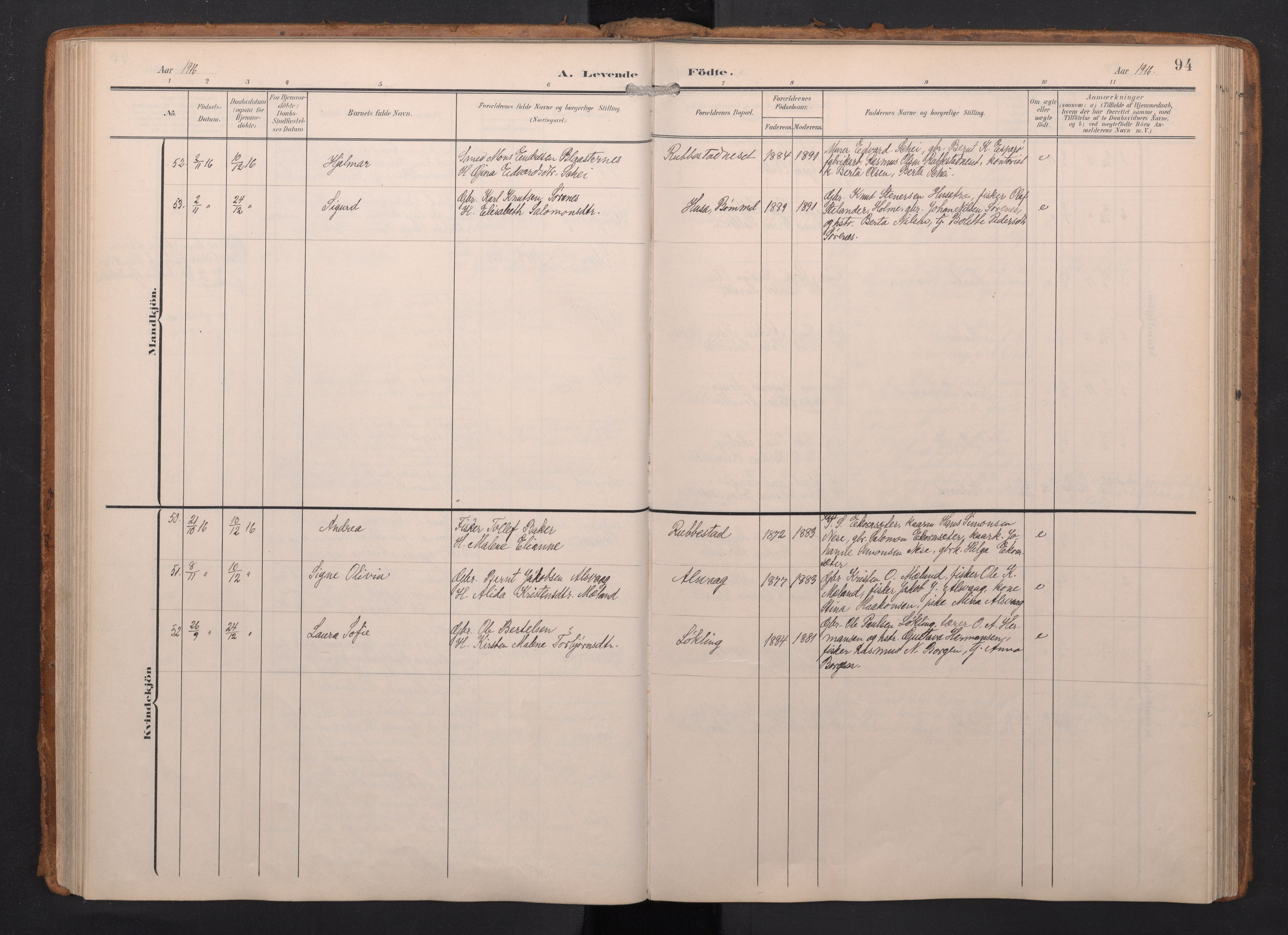 Finnås sokneprestembete, SAB/A-99925/H/Ha/Haa/Haac/L0003: Parish register (official) no. C 3, 1905-1917, p. 94