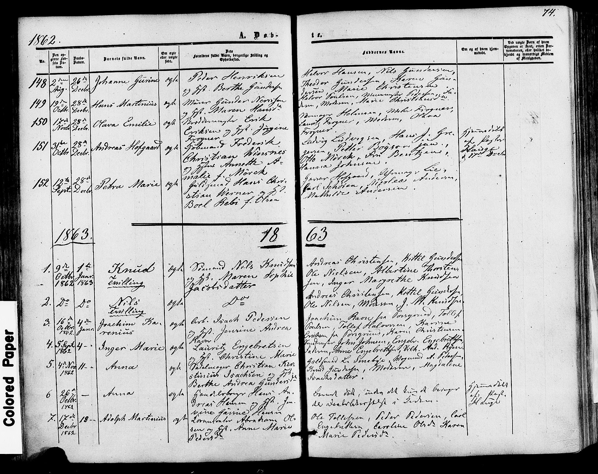 Skien kirkebøker, SAKO/A-302/F/Fa/L0007: Parish register (official) no. 7, 1856-1865, p. 74