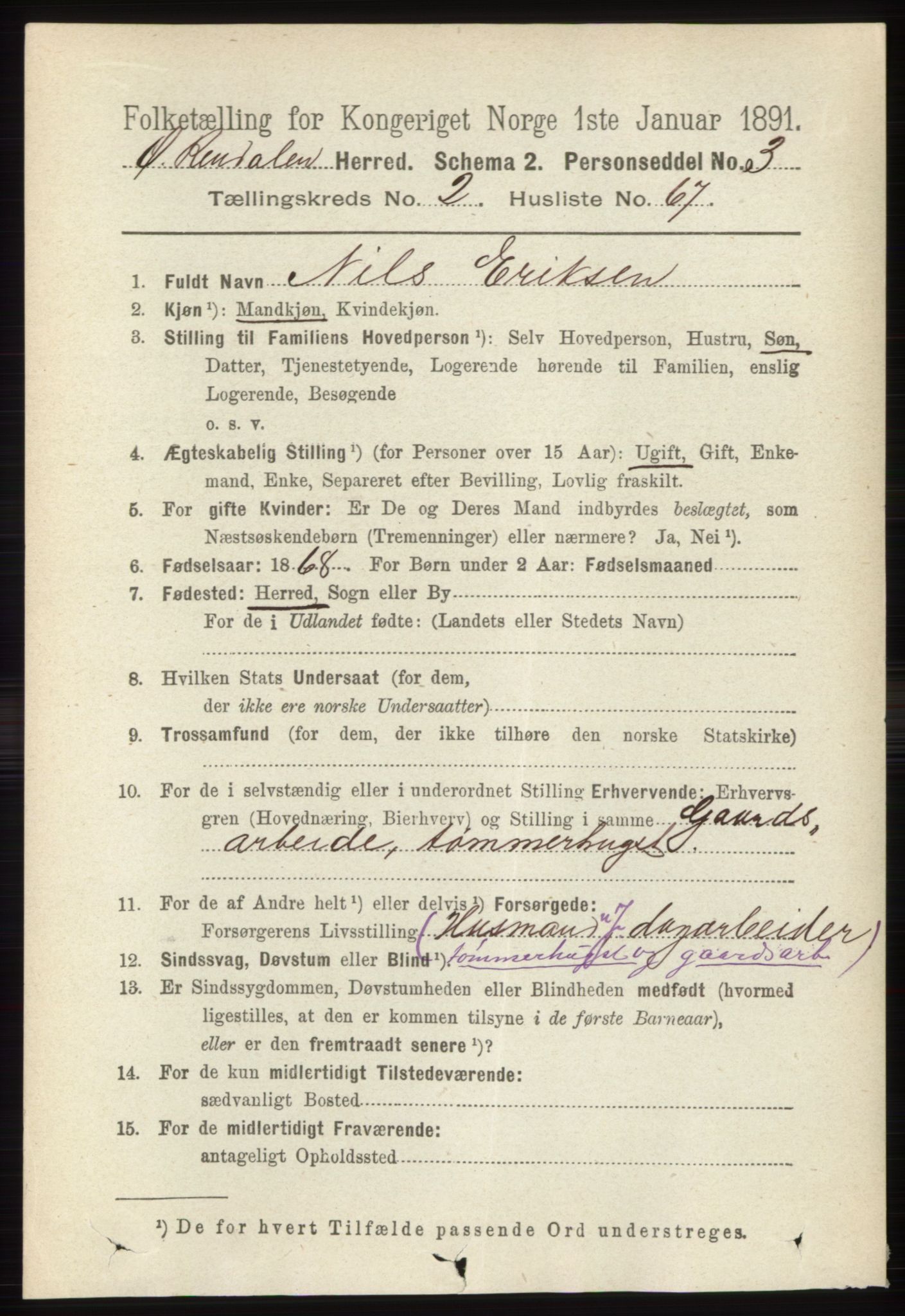 RA, 1891 census for 0433 Øvre Rendal, 1891, p. 796