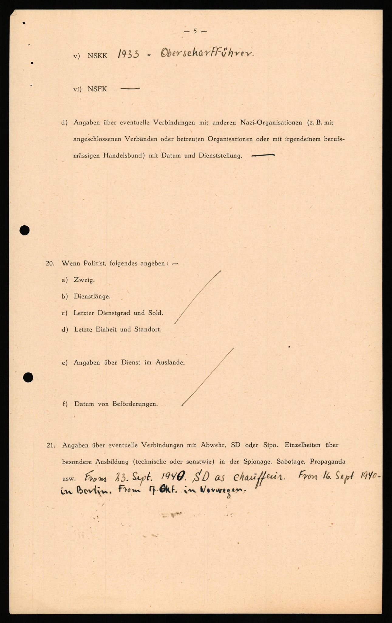 Forsvaret, Forsvarets overkommando II, AV/RA-RAFA-3915/D/Db/L0037: CI Questionaires. Tyske okkupasjonsstyrker i Norge. Tyskere., 1945-1946, p. 37