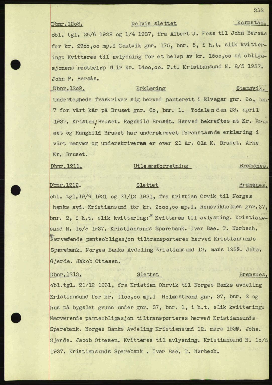 Nordmøre sorenskriveri, AV/SAT-A-4132/1/2/2Ca: Mortgage book no. C80, 1936-1939, Diary no: : 1208/1937