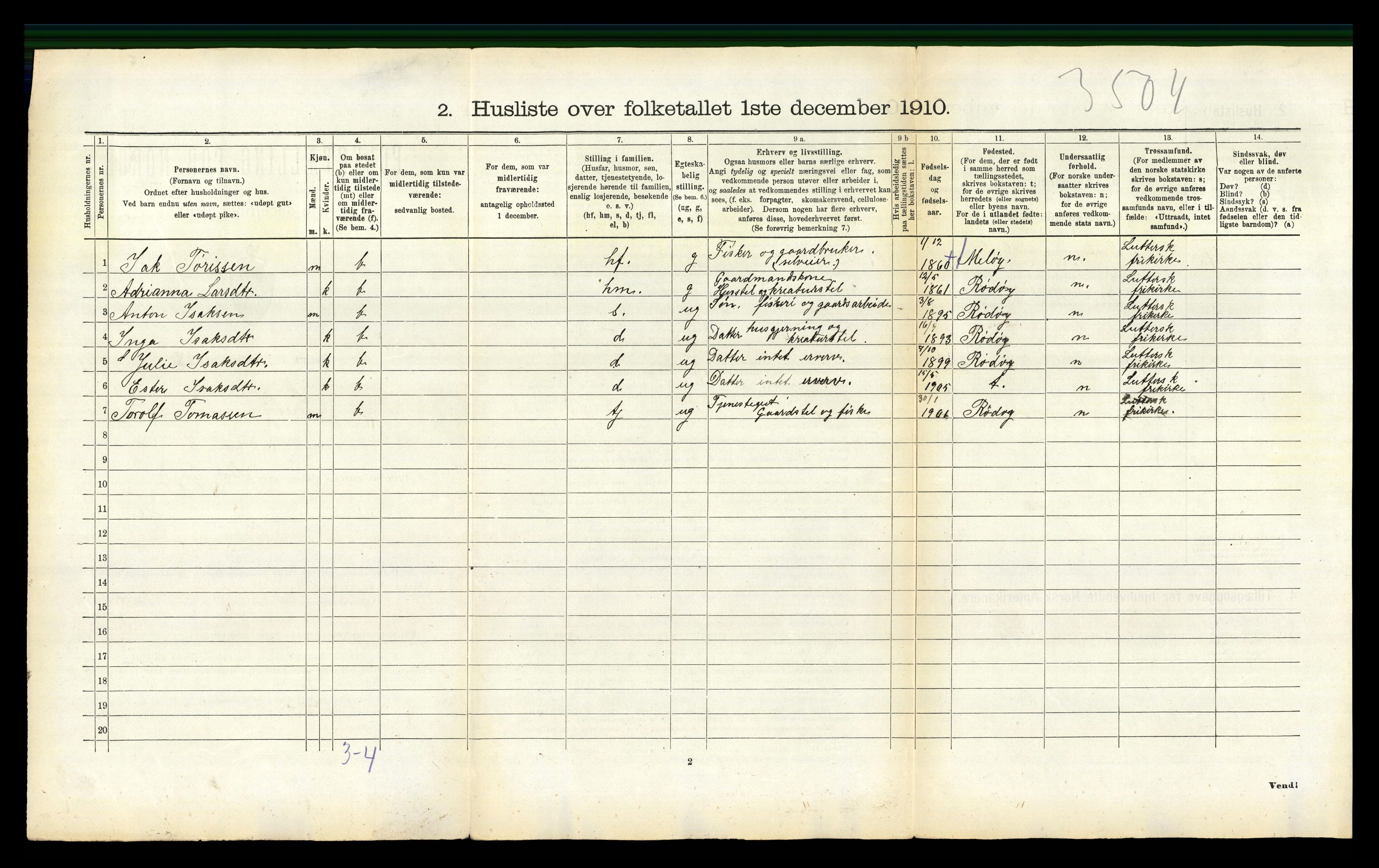 RA, 1910 census for Lurøy, 1910, p. 85