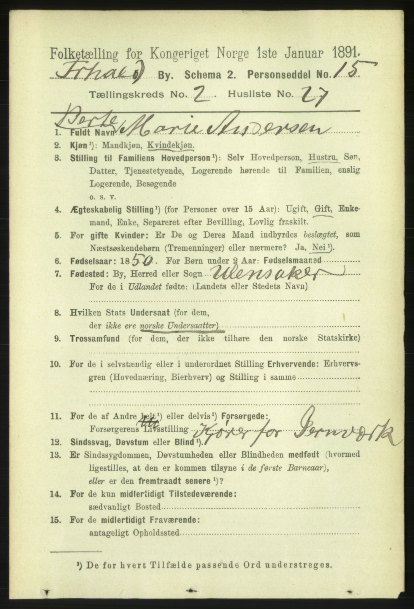 RA, 1891 census for 0101 Fredrikshald, 1891, p. 2980