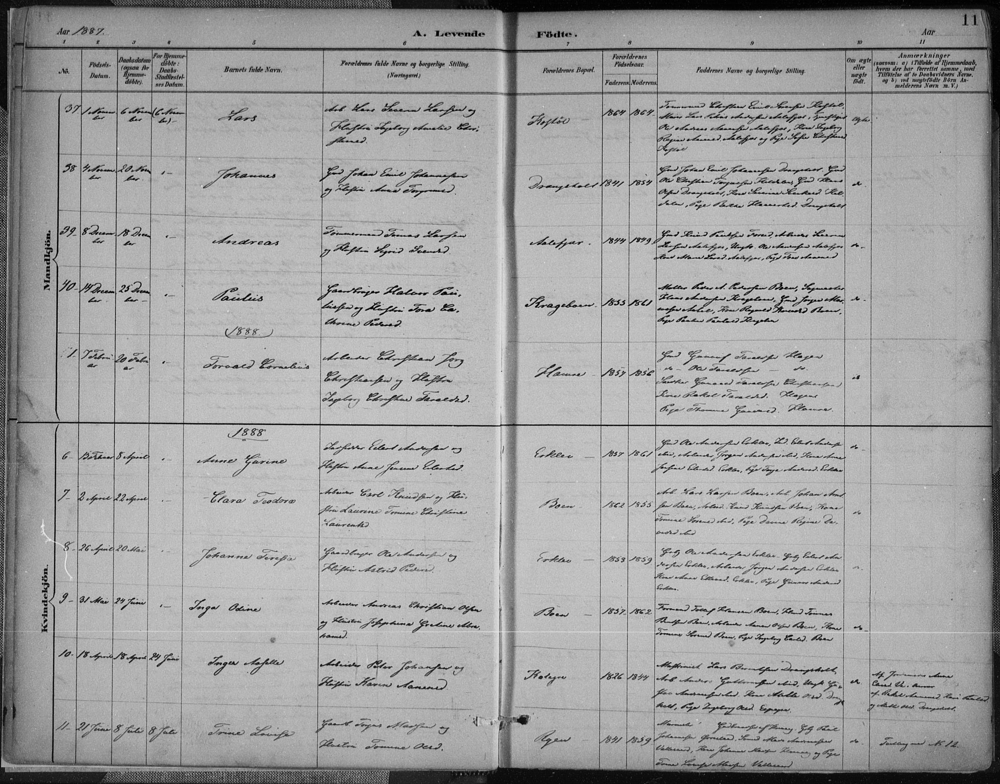 Tveit sokneprestkontor, AV/SAK-1111-0043/F/Fa/L0007: Parish register (official) no. A 7, 1887-1908, p. 11