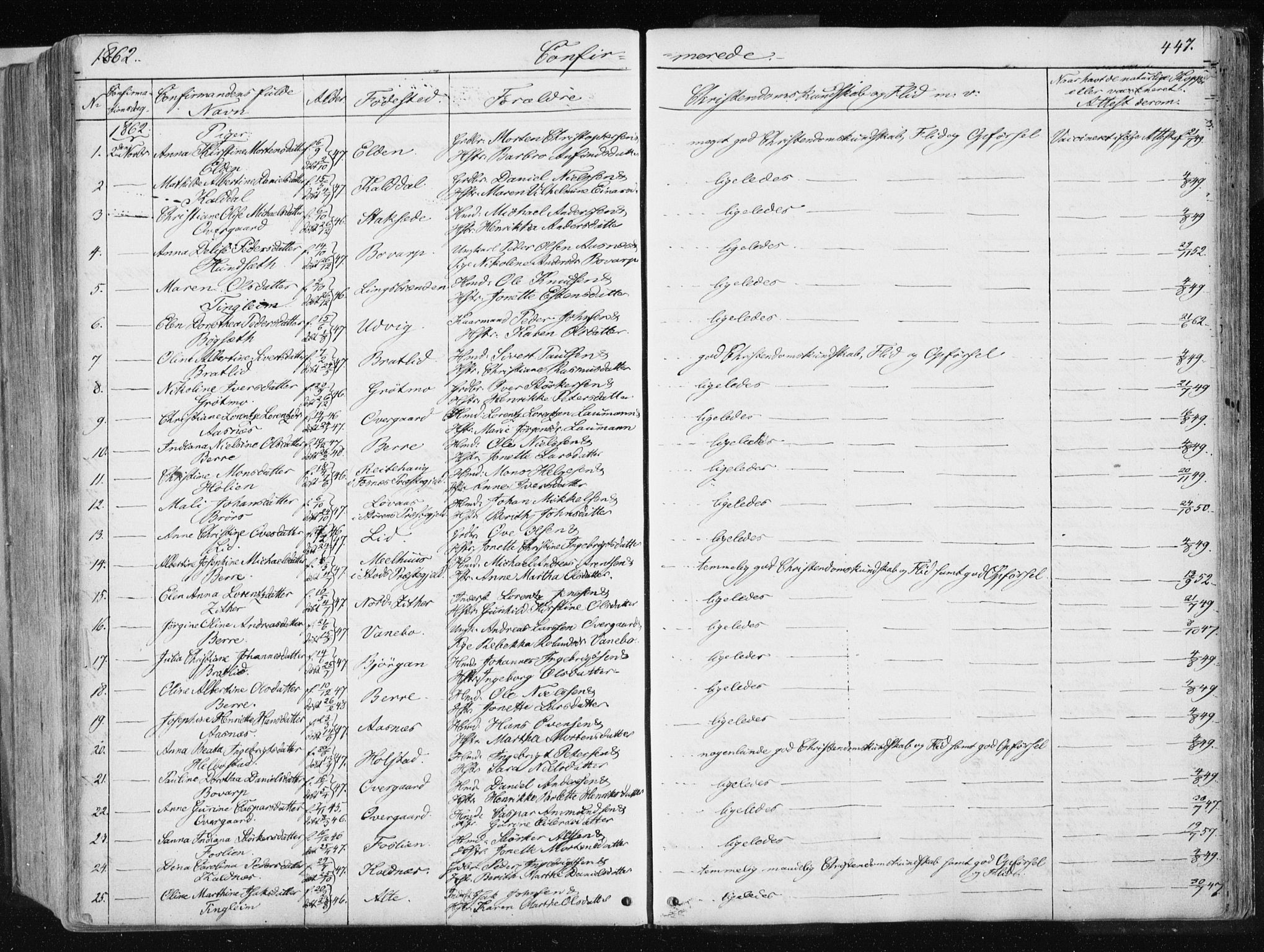 Ministerialprotokoller, klokkerbøker og fødselsregistre - Nord-Trøndelag, AV/SAT-A-1458/741/L0393: Parish register (official) no. 741A07, 1849-1863, p. 447