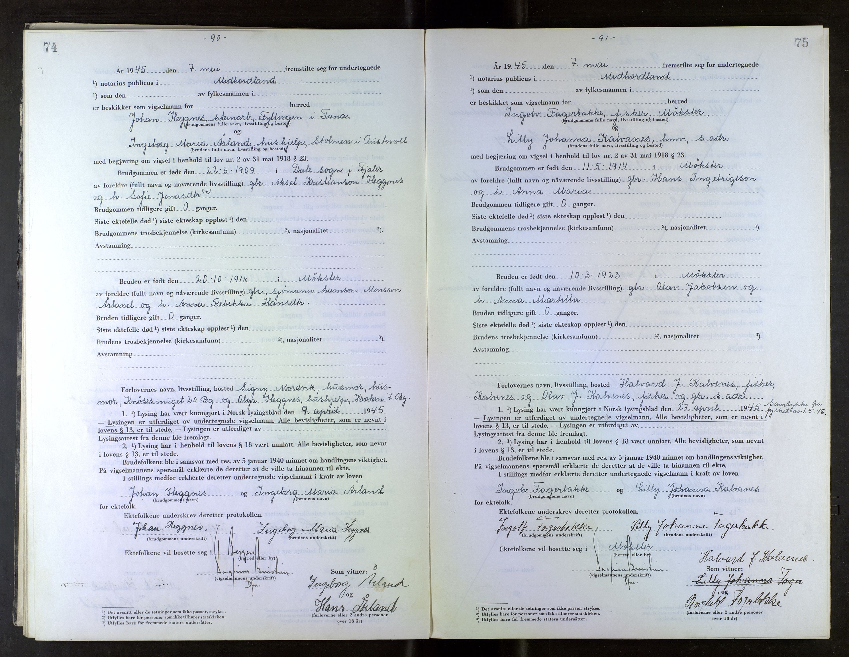 Midhordland sorenskriveri, AV/SAB-A-3001/1/M/Mc/Mca/L0007: Notarialbilag. Vigselbøker, 1945-1948, p. 74-75