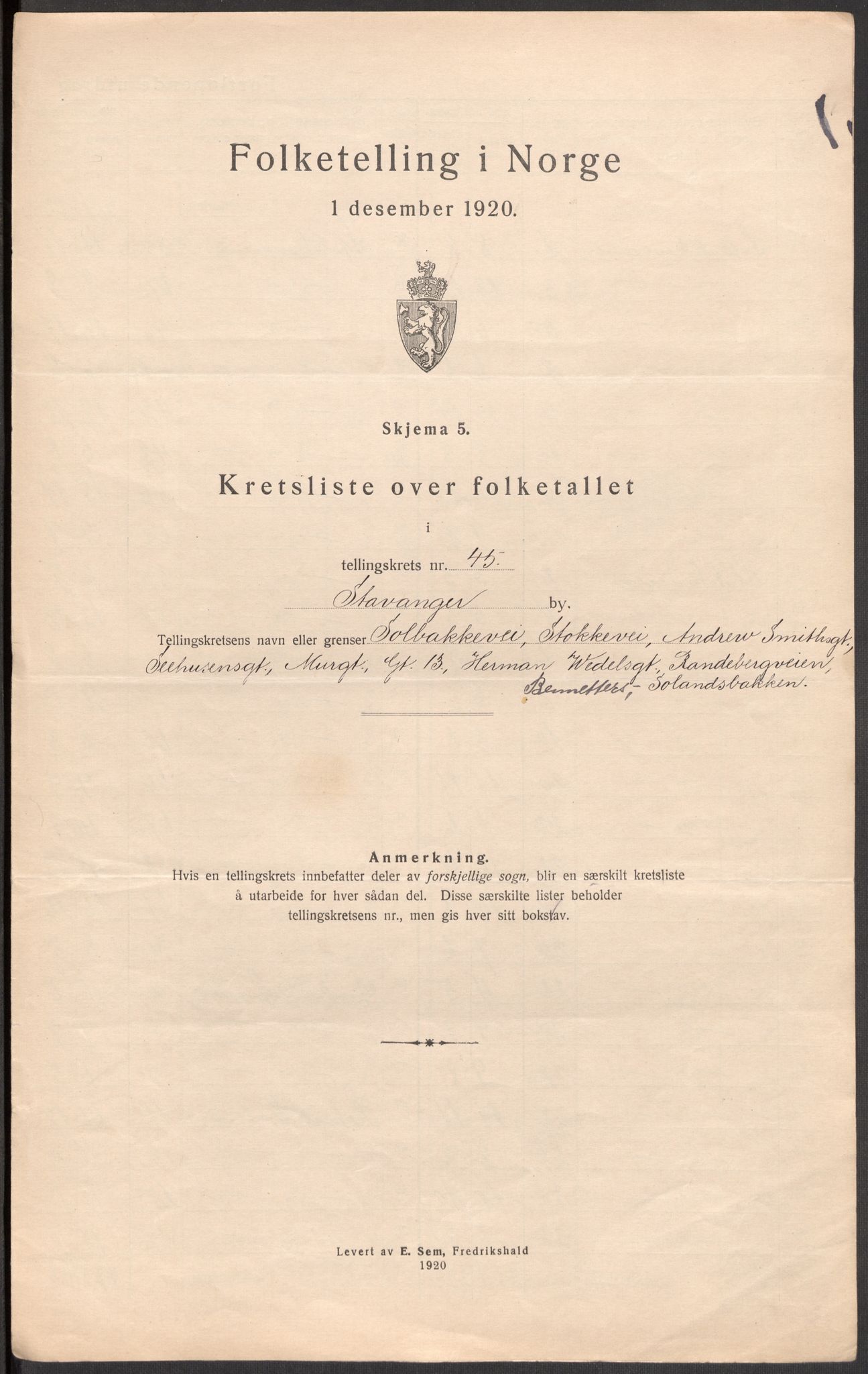 SAST, 1920 census for Stavanger, 1920, p. 140