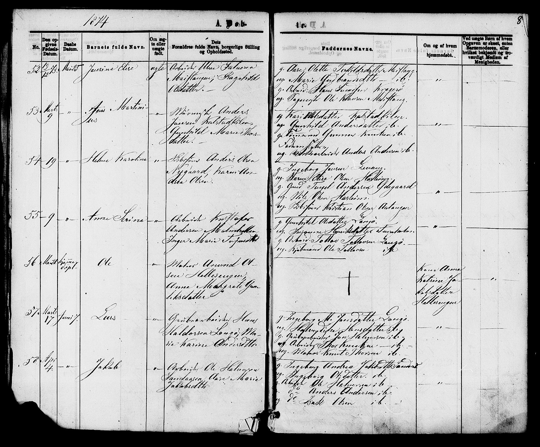 Skåtøy kirkebøker, AV/SAKO-A-304/F/Fa/L0001: Parish register (official) no. I 1, 1874-1883, p. 8