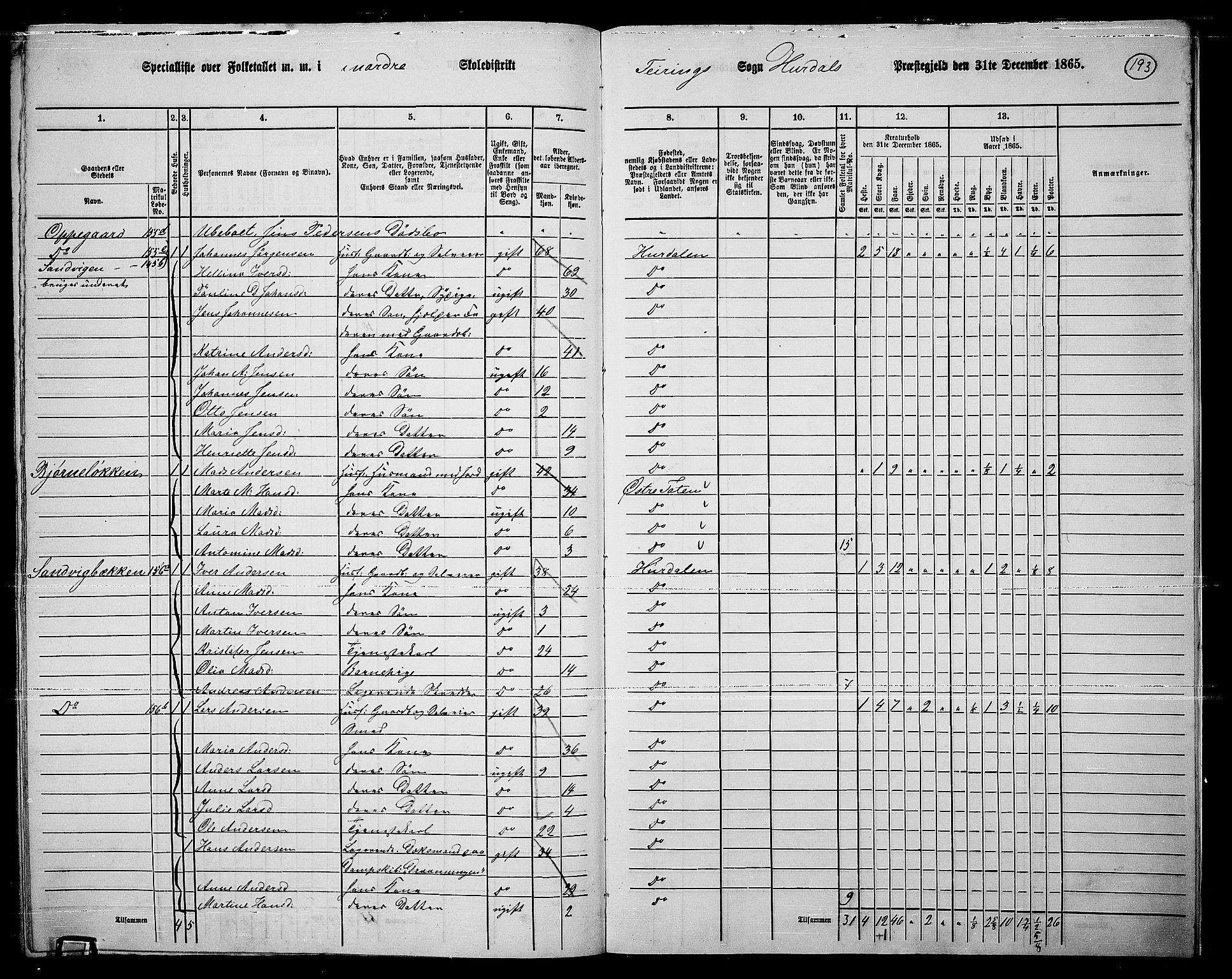 RA, 1865 census for Hurdal, 1865, p. 163