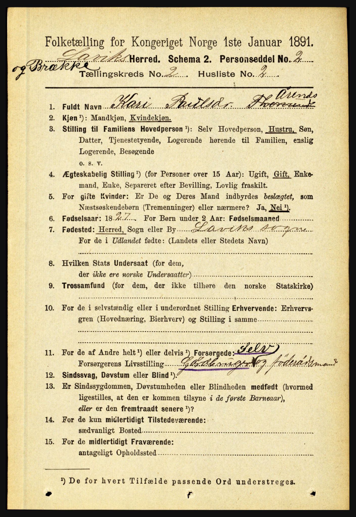 RA, 1891 census for 1415 Lavik og Brekke, 1891, p. 294