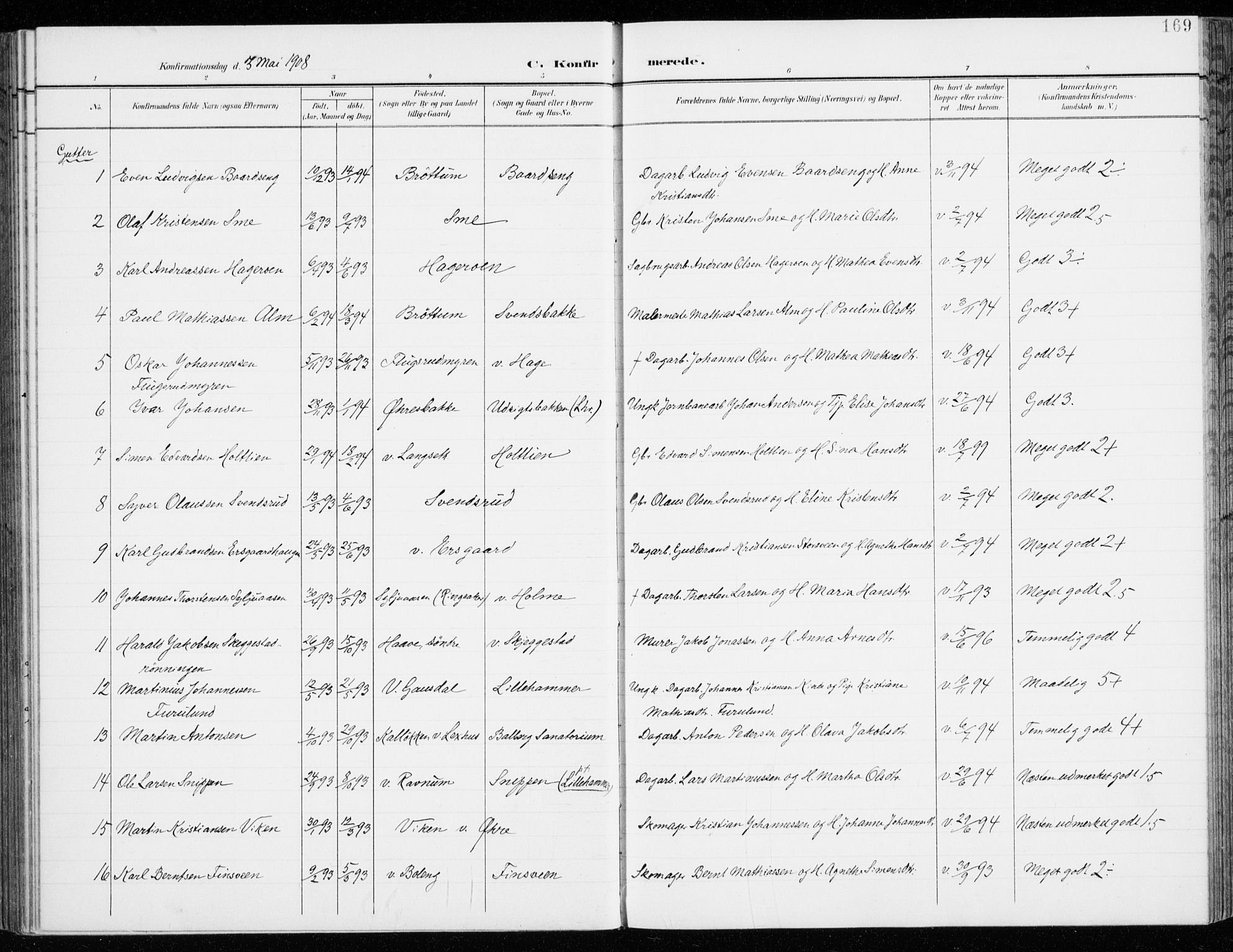Fåberg prestekontor, SAH/PREST-086/H/Ha/Haa/L0011: Parish register (official) no. 11, 1899-1913, p. 169