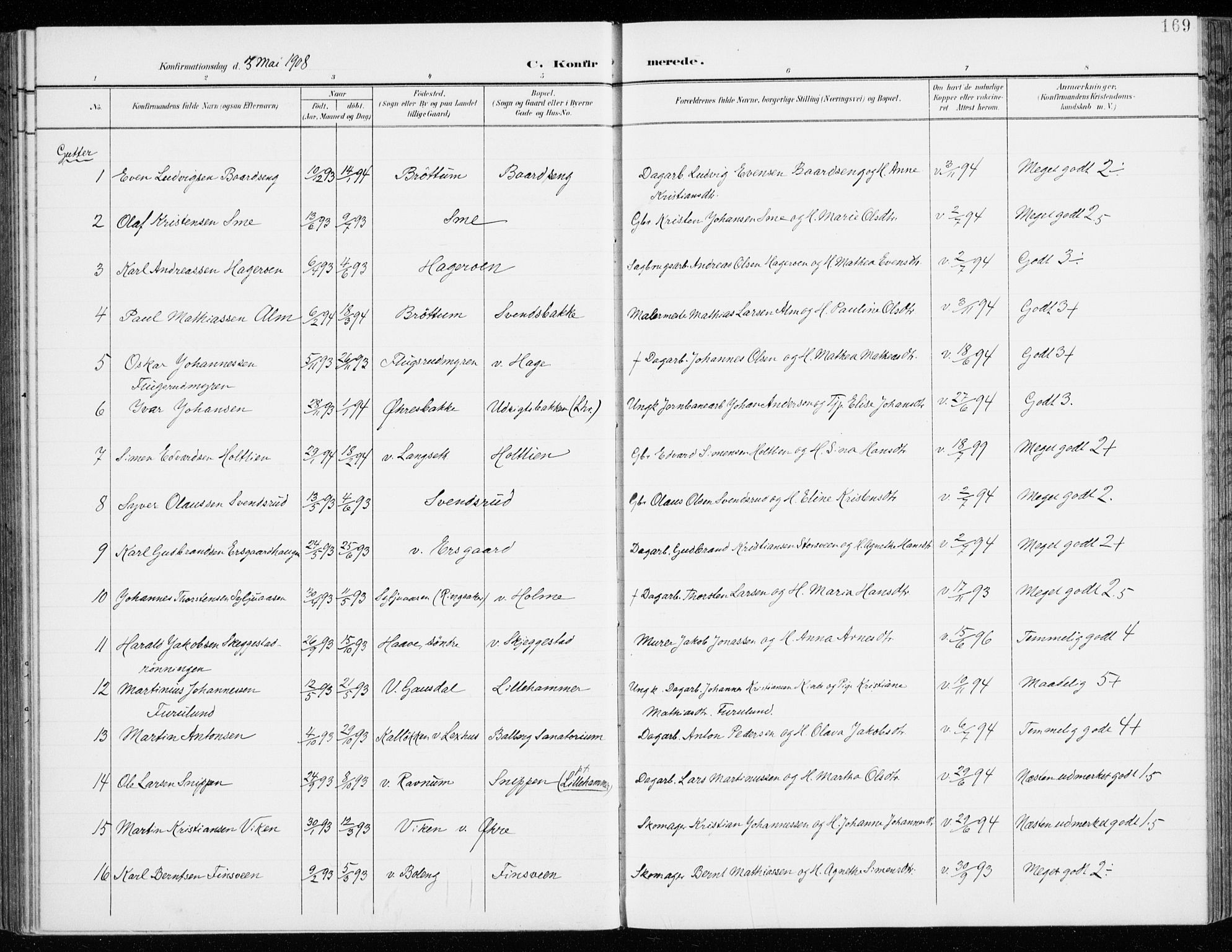 Fåberg prestekontor, AV/SAH-PREST-086/H/Ha/Haa/L0011: Parish register (official) no. 11, 1899-1913, p. 169