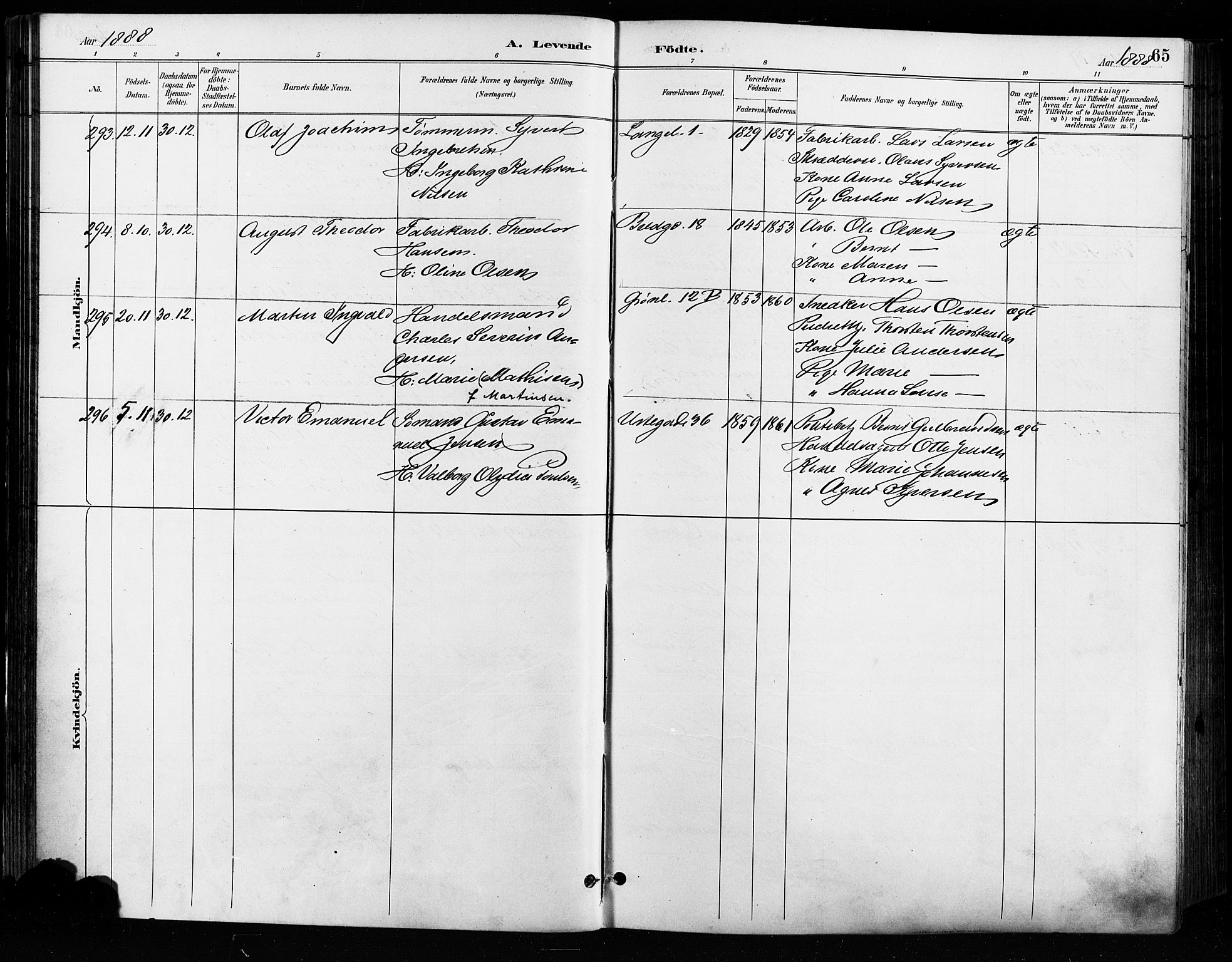 Grønland prestekontor Kirkebøker, AV/SAO-A-10848/F/Fa/L0009: Parish register (official) no. 9, 1888-1893, p. 65