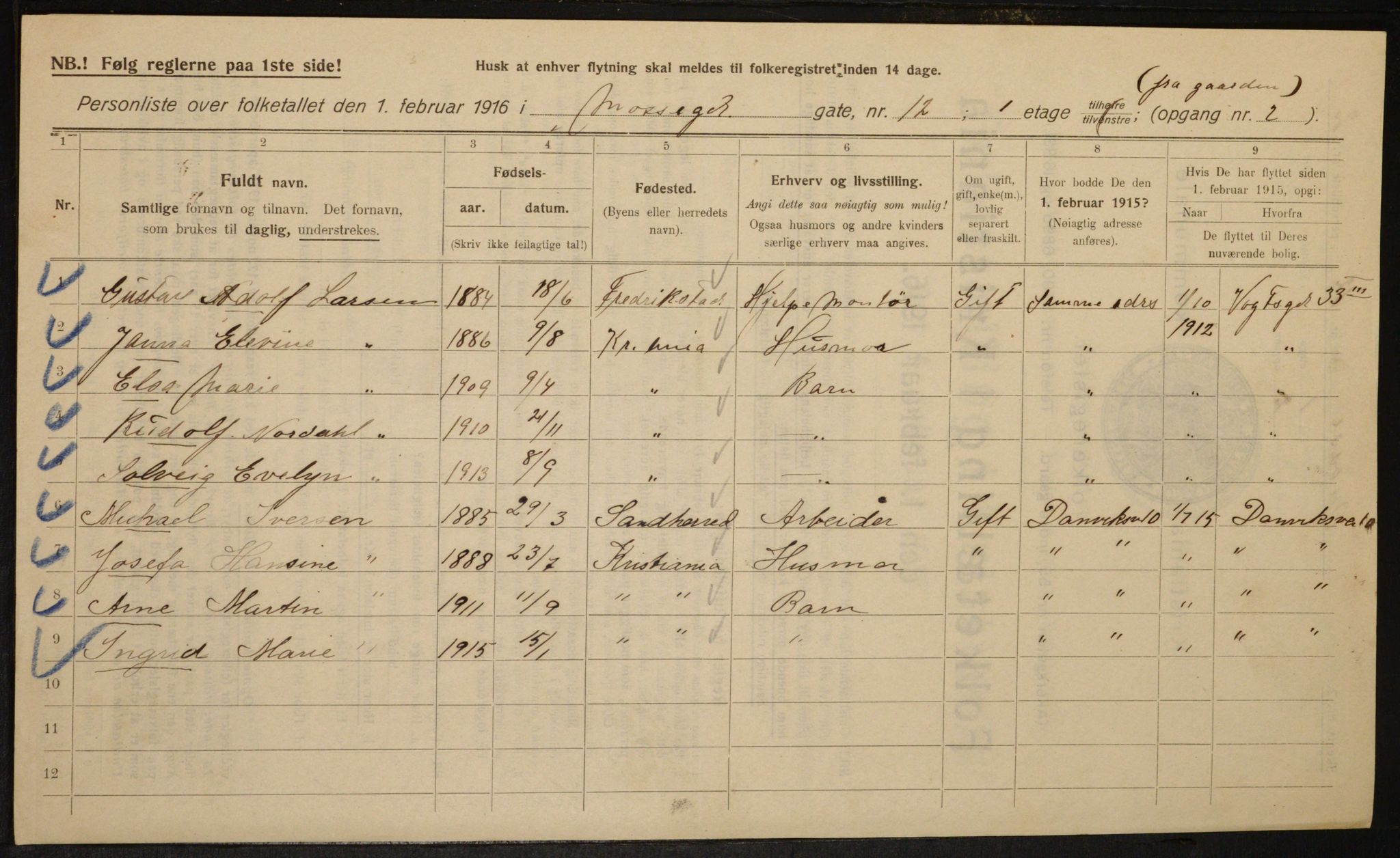 OBA, Municipal Census 1916 for Kristiania, 1916, p. 67559